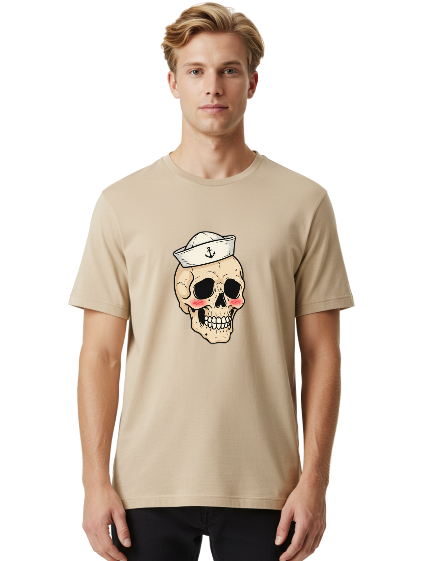 Skull-Sailor Men'S Graphic Tee, 100% Cotton, Comfortable Casual Summer Wear, Machine Washable, Skull Wearing Sailor Hat, Anchor Emblem, Cartoonish Grinning Skull, Nautical Theme, Kawaii Skull, Sailor Skull, Mermaid Skull, Skeleton Face, Bae278 29