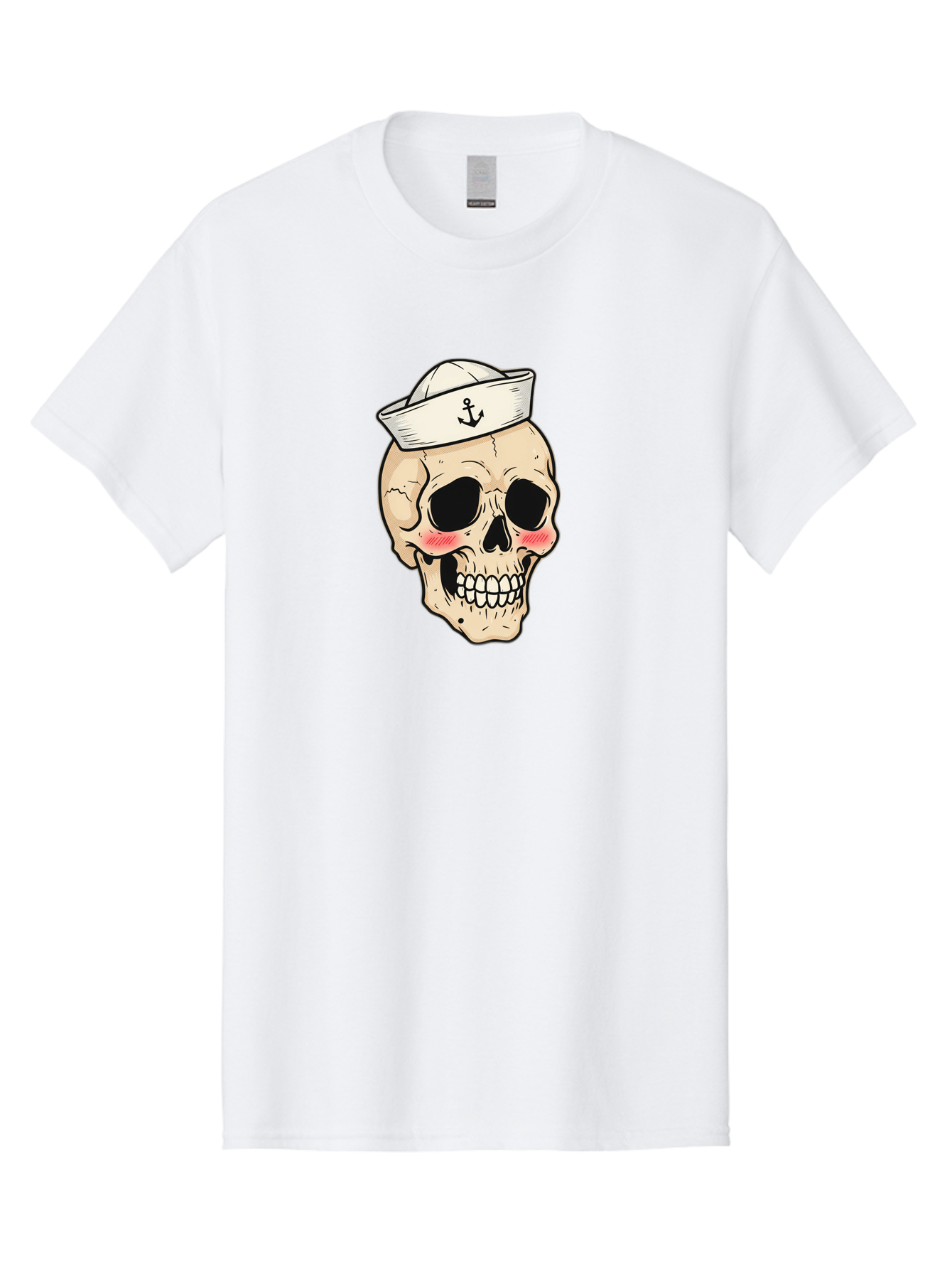 Skull-Sailor Men'S Graphic Tee, 100% Cotton, Comfortable Casual Summer Wear, Machine Washable, Skull Wearing Sailor Hat, Anchor Emblem, Cartoonish Grinning Skull, Nautical Theme, Kawaii Skull, Sailor Skull, Mermaid Skull, Skeleton Face, Bae278 5