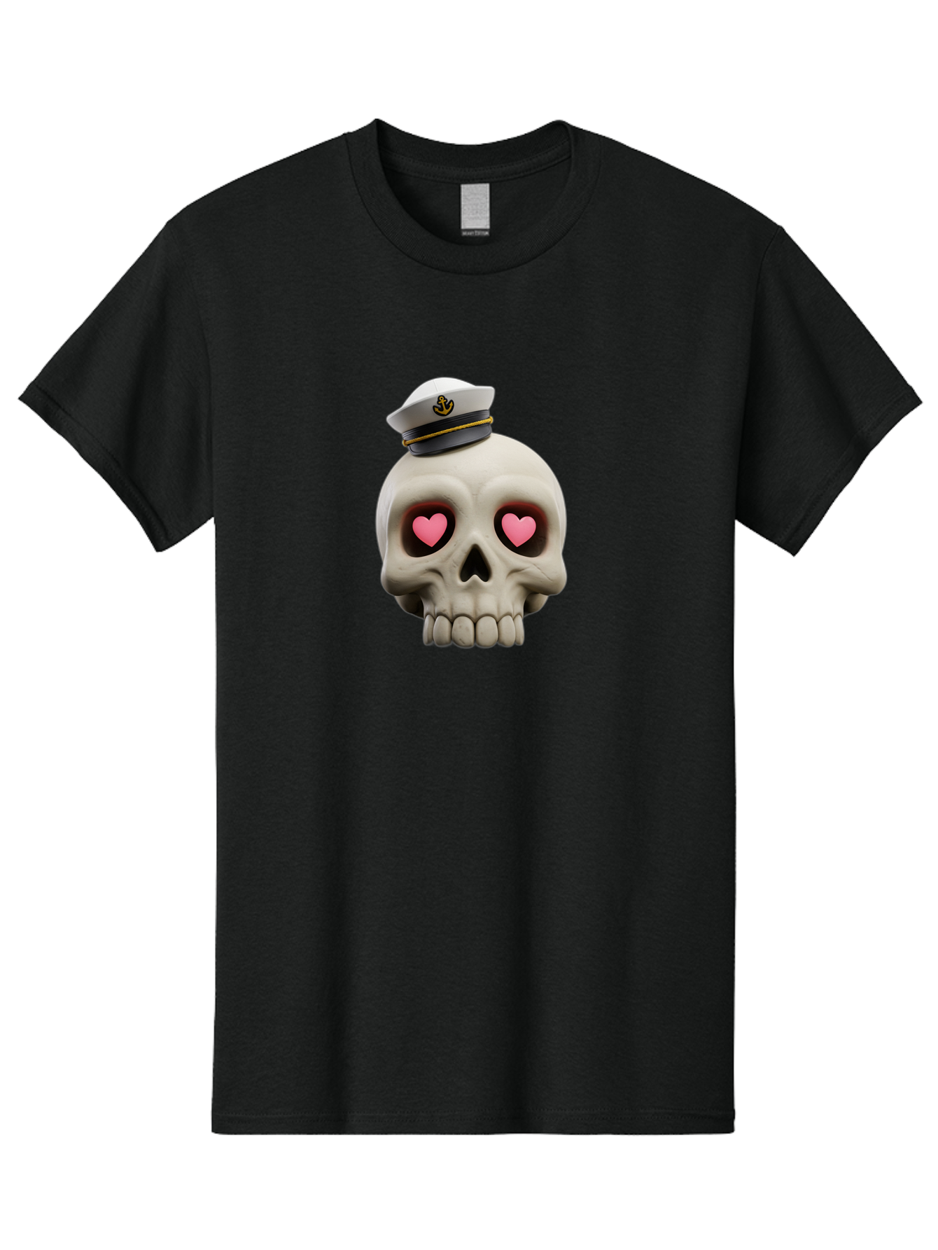 Skull-With-Captain-Hat Men'S Graphic Tee, 100% Cotton, Comfortable Casual Summer Wear, Machine Washable, Skull With Captain Hat, Heart Eyes, Nautical Theme, Halloween, Sugar Skull, Love, Pirate, Skull Art, Gothic, Skull Design Bae279 5