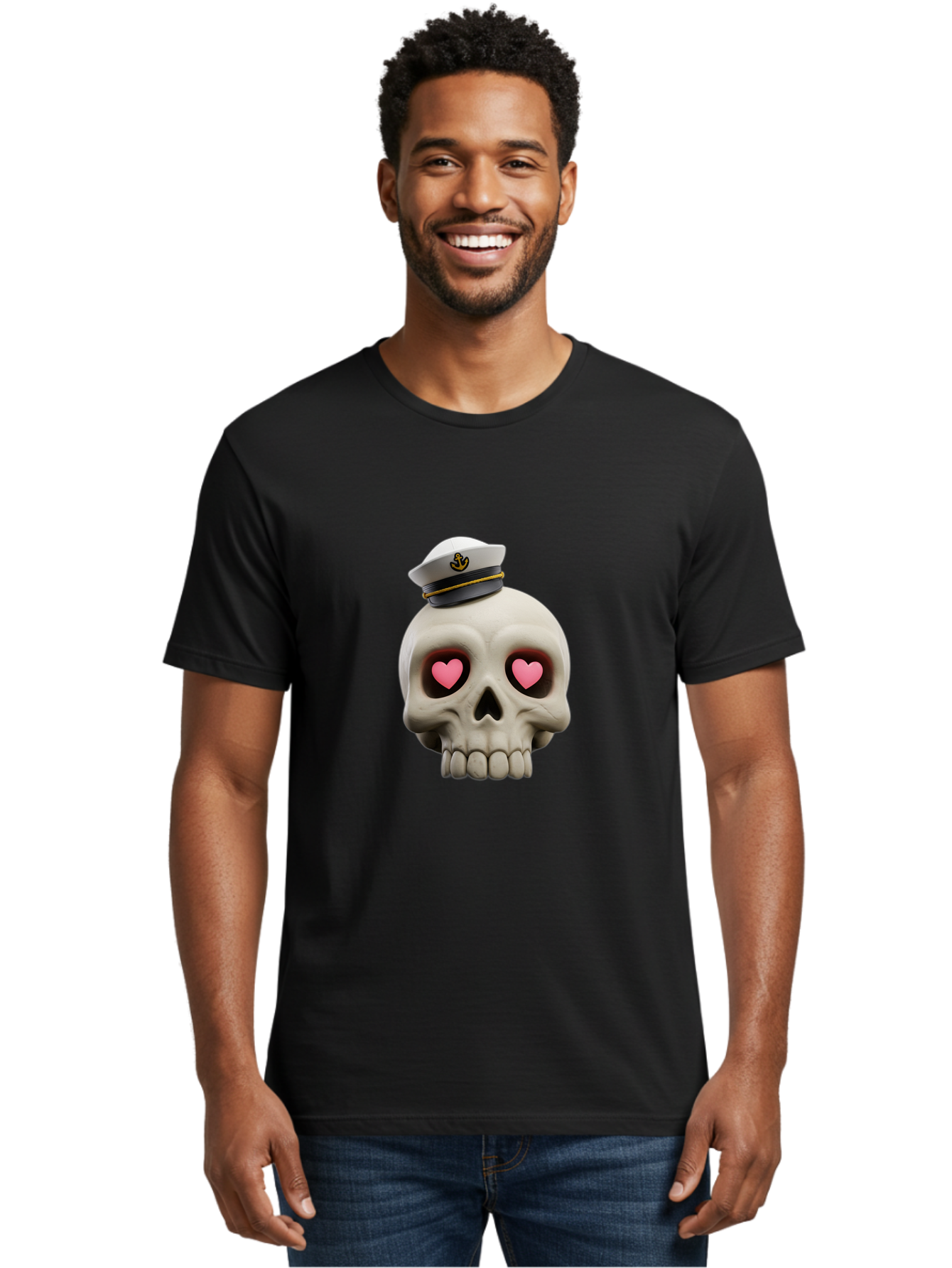 Skull-With-Captain-Hat Men'S Graphic Tee, 100% Cotton, Comfortable Casual Summer Wear, Machine Washable, Skull With Captain Hat, Heart Eyes, Nautical Theme, Halloween, Sugar Skull, Love, Pirate, Skull Art, Gothic, Skull Design Bae279 20