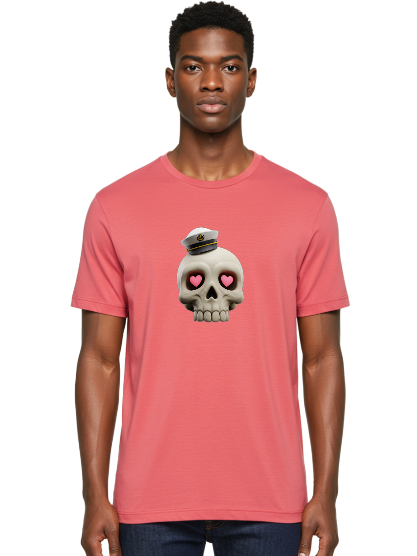 Skull-With-Captain-Hat Men'S Graphic Tee, 100% Cotton, Comfortable Casual Summer Wear, Machine Washable, Skull With Captain Hat, Heart Eyes, Nautical Theme, Halloween, Sugar Skull, Love, Pirate, Skull Art, Gothic, Skull Design Bae279 28