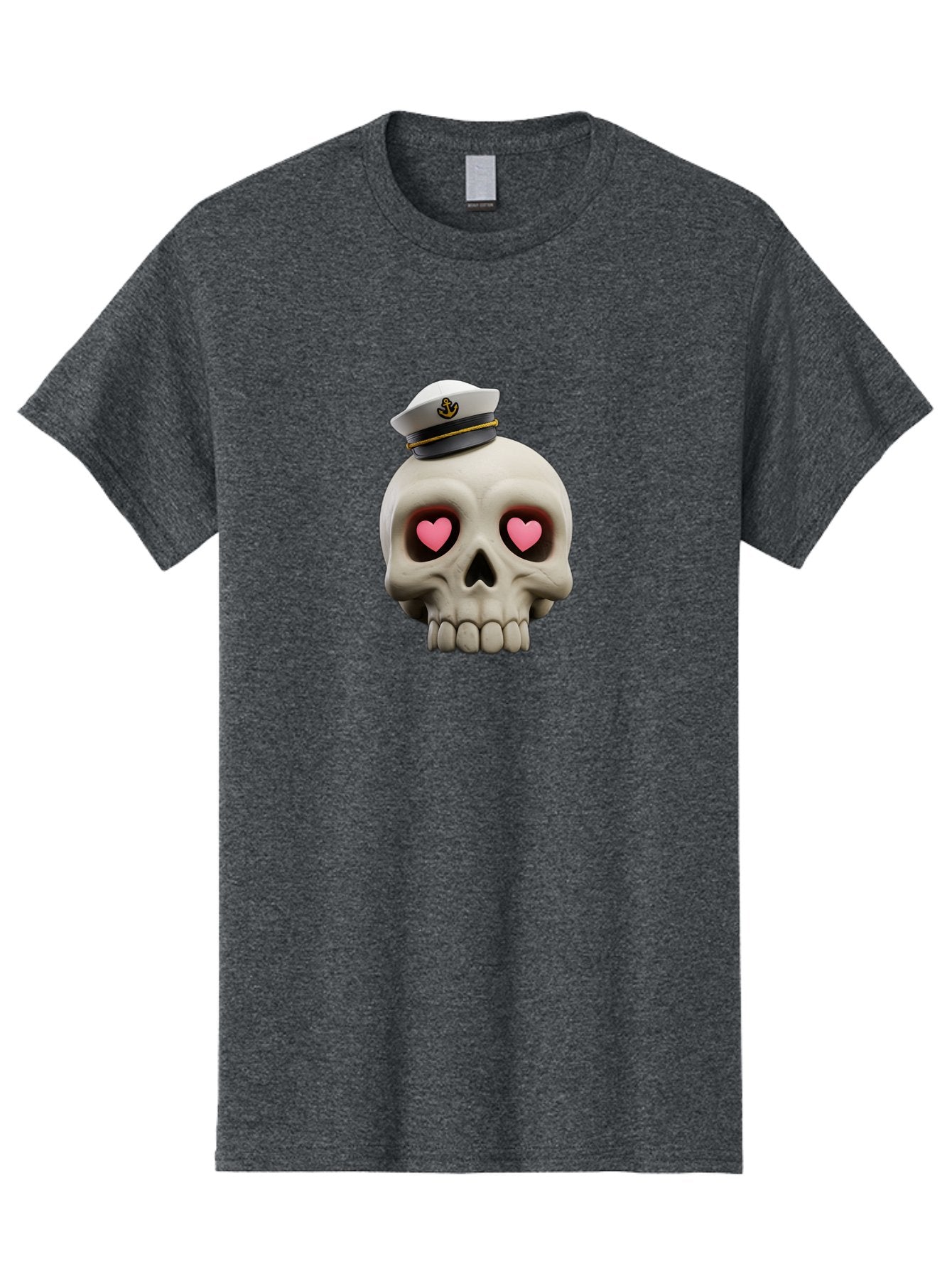 Skull-With-Captain-Hat Men'S Graphic Tee, 100% Cotton, Comfortable Casual Summer Wear, Machine Washable, Skull With Captain Hat, Heart Eyes, Nautical Theme, Halloween, Sugar Skull, Love, Pirate, Skull Art, Gothic, Skull Design Bae279 6