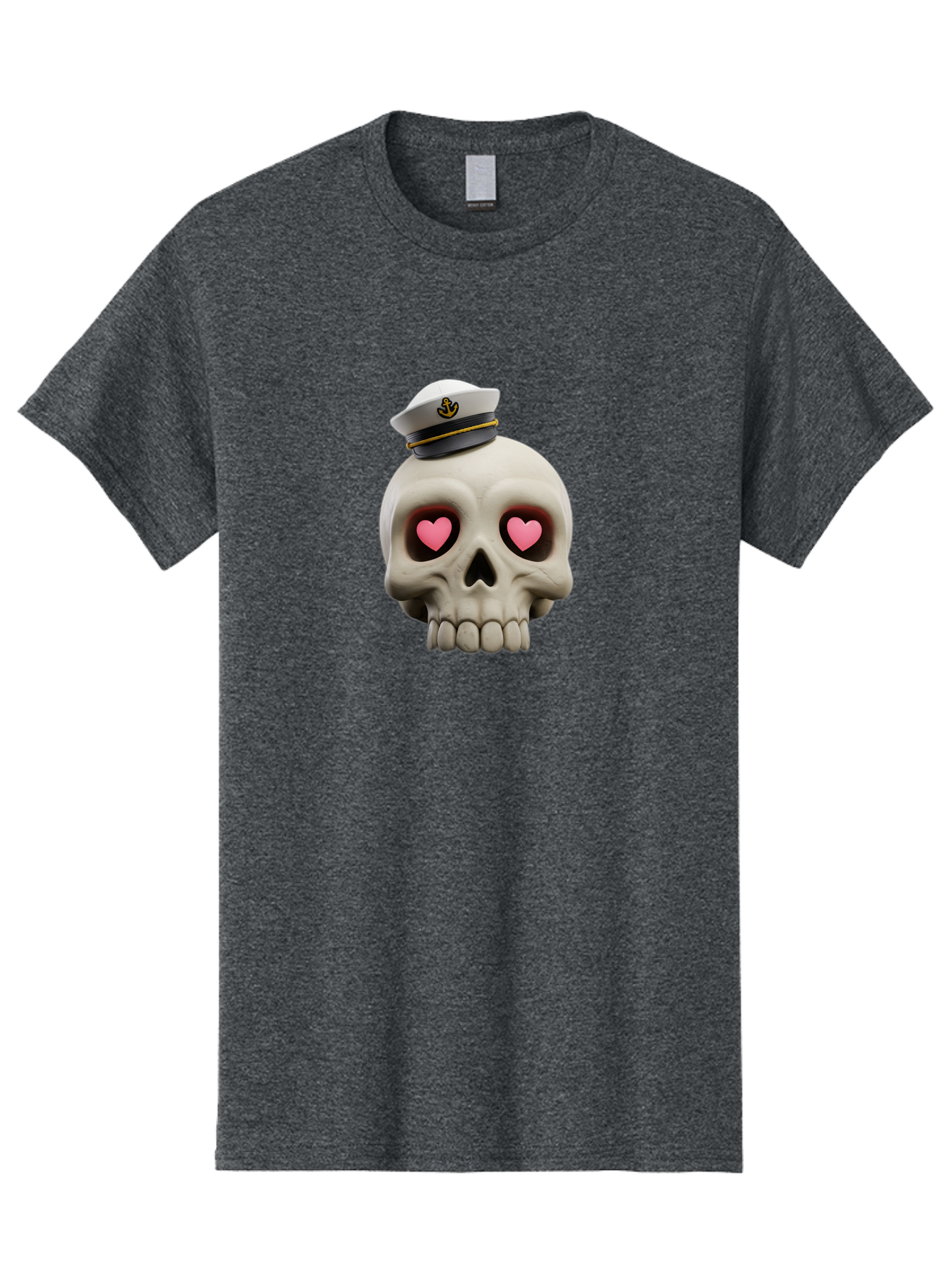 Skull-With-Captain-Hat Men'S Graphic Tee, 100% Cotton, Comfortable Casual Summer Wear, Machine Washable, Skull With Captain Hat, Heart Eyes, Nautical Theme, Halloween, Sugar Skull, Love, Pirate, Skull Art, Gothic, Skull Design Bae279 7