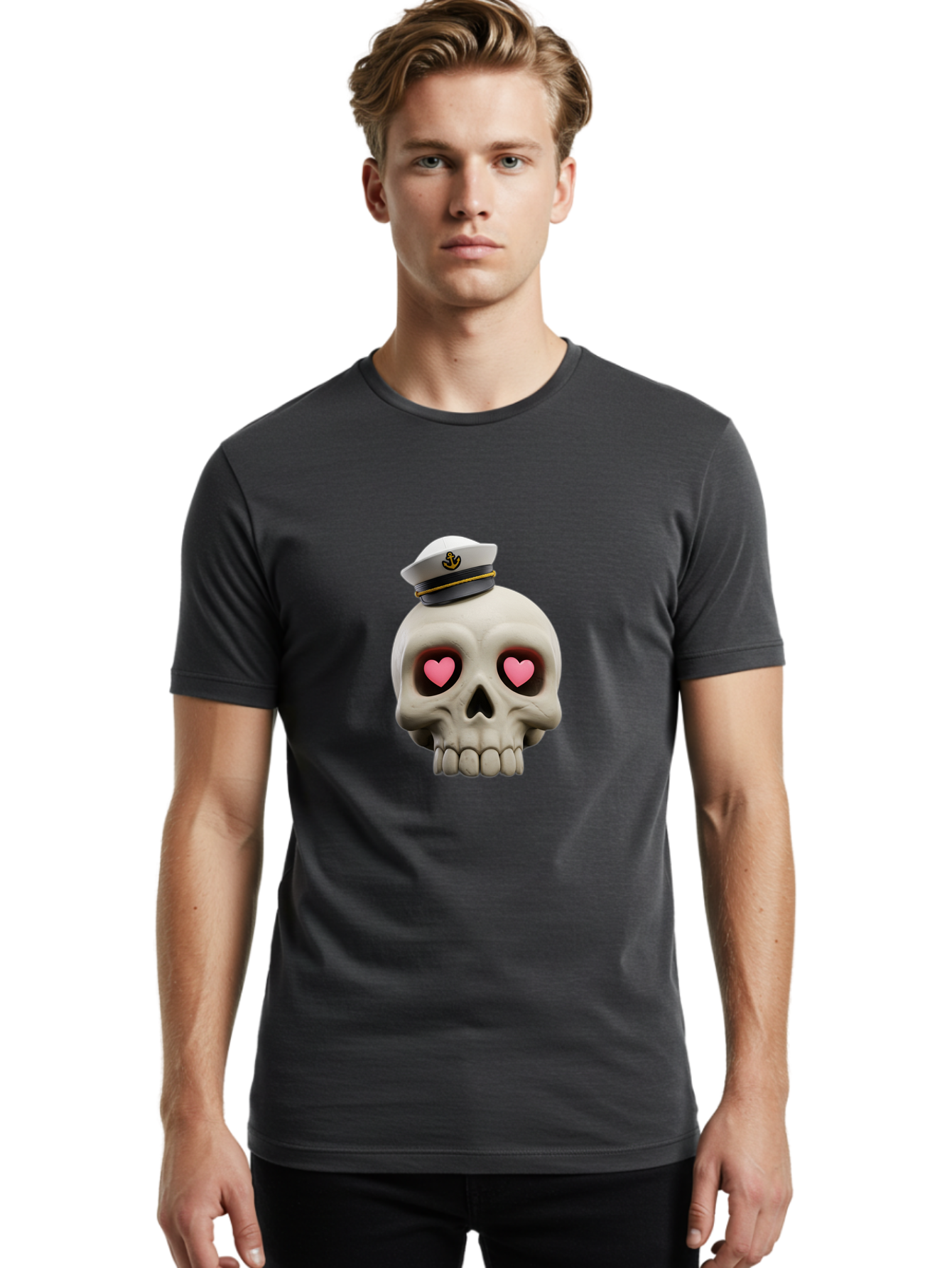 Skull-With-Captain-Hat Men'S Graphic Tee, 100% Cotton, Comfortable Casual Summer Wear, Machine Washable, Skull With Captain Hat, Heart Eyes, Nautical Theme, Halloween, Sugar Skull, Love, Pirate, Skull Art, Gothic, Skull Design Bae279 22