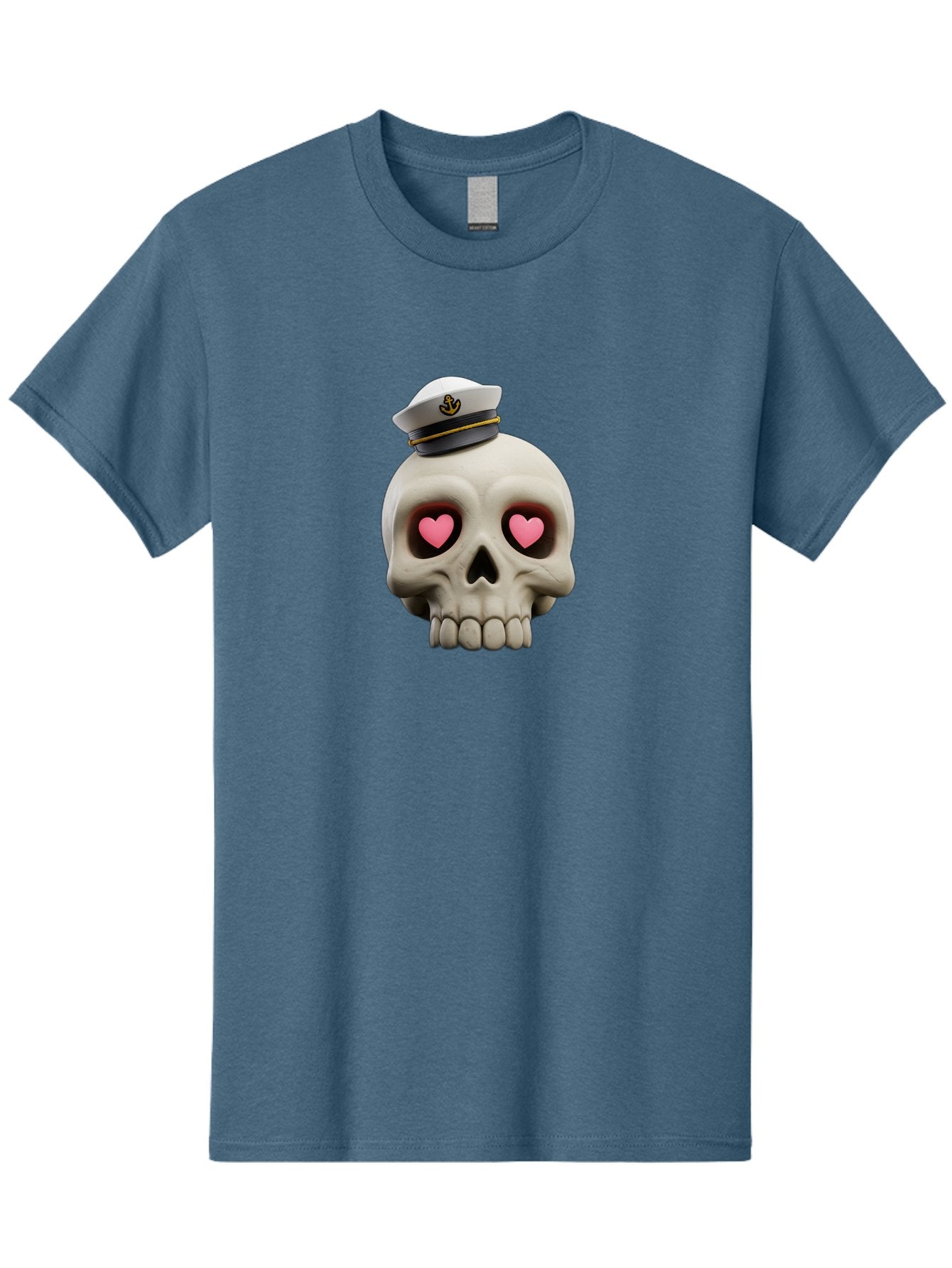 Skull-With-Captain-Hat Men'S Graphic Tee, 100% Cotton, Comfortable Casual Summer Wear, Machine Washable, Skull With Captain Hat, Heart Eyes, Nautical Theme, Halloween, Sugar Skull, Love, Pirate, Skull Art, Gothic, Skull Design Bae279 5