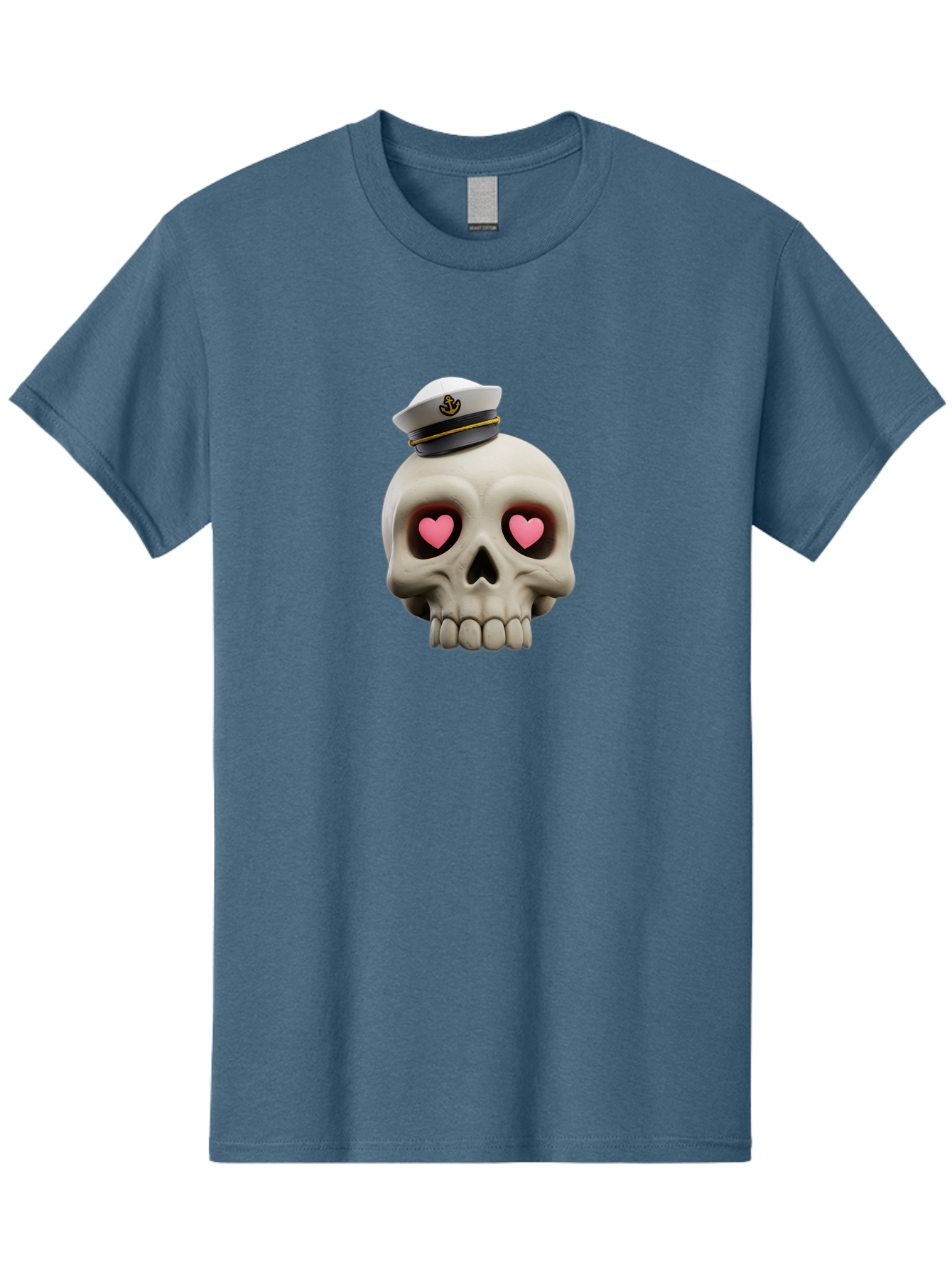 Skull-With-Captain-Hat Men'S Graphic Tee, 100% Cotton, Comfortable Casual Summer Wear, Machine Washable, Skull With Captain Hat, Heart Eyes, Nautical Theme, Halloween, Sugar Skull, Love, Pirate, Skull Art, Gothic, Skull Design Bae279 8