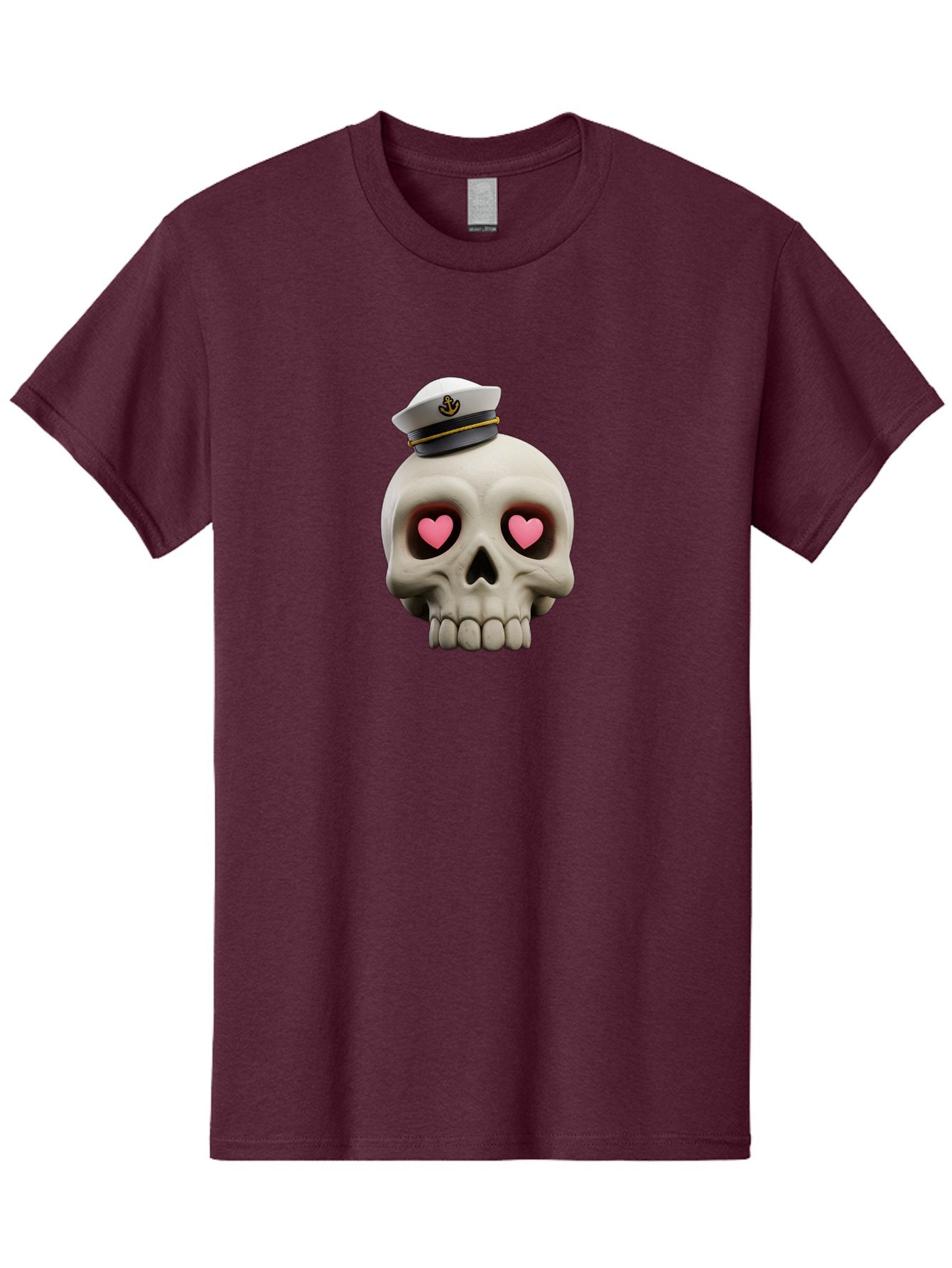 Skull-With-Captain-Hat Men'S Graphic Tee, 100% Cotton, Comfortable Casual Summer Wear, Machine Washable, Skull With Captain Hat, Heart Eyes, Nautical Theme, Halloween, Sugar Skull, Love, Pirate, Skull Art, Gothic, Skull Design Bae279