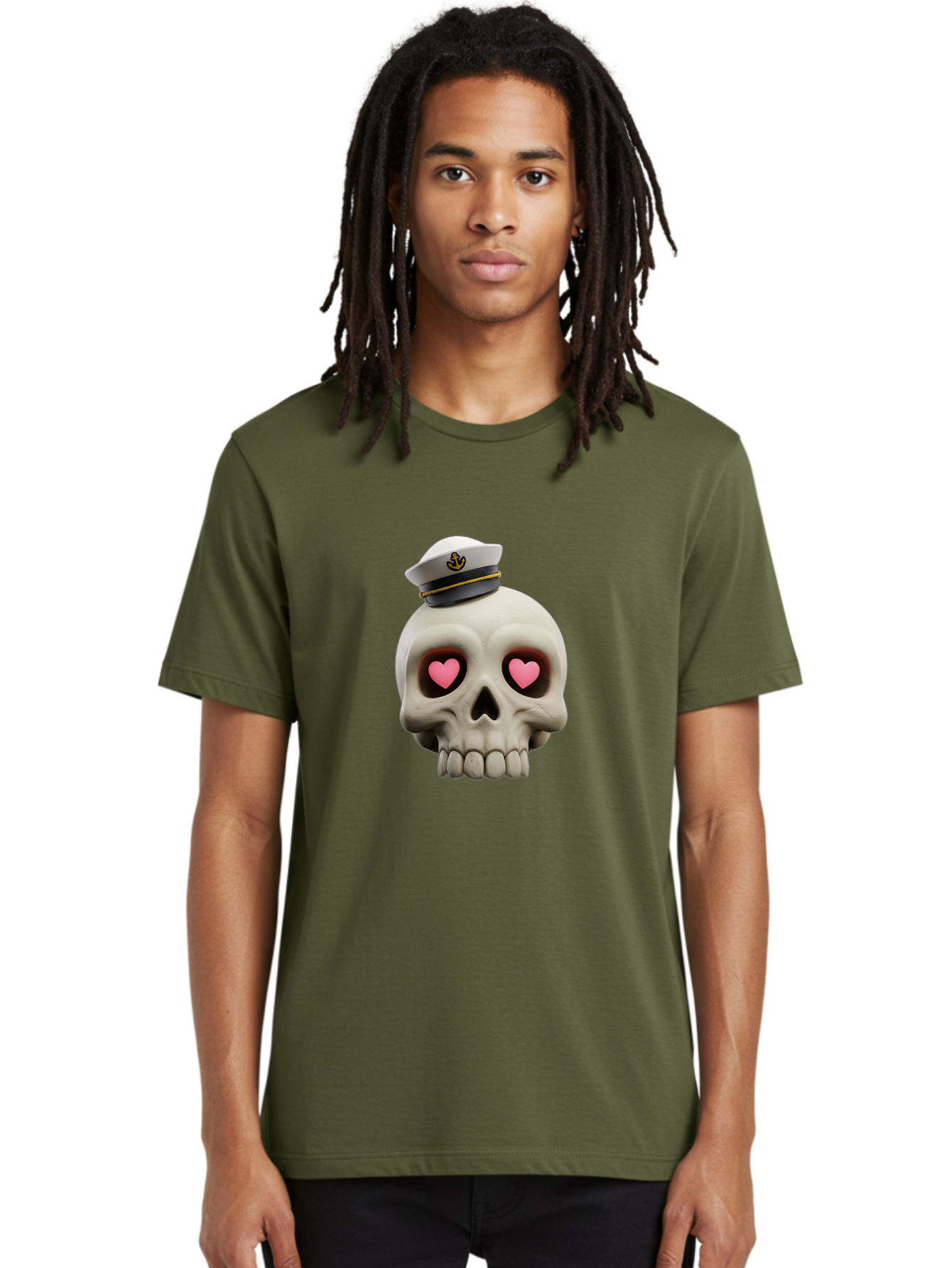 Skull-With-Captain-Hat Men'S Graphic Tee, 100% Cotton, Comfortable Casual Summer Wear, Machine Washable, Skull With Captain Hat, Heart Eyes, Nautical Theme, Halloween, Sugar Skull, Love, Pirate, Skull Art, Gothic, Skull Design Bae279 27
