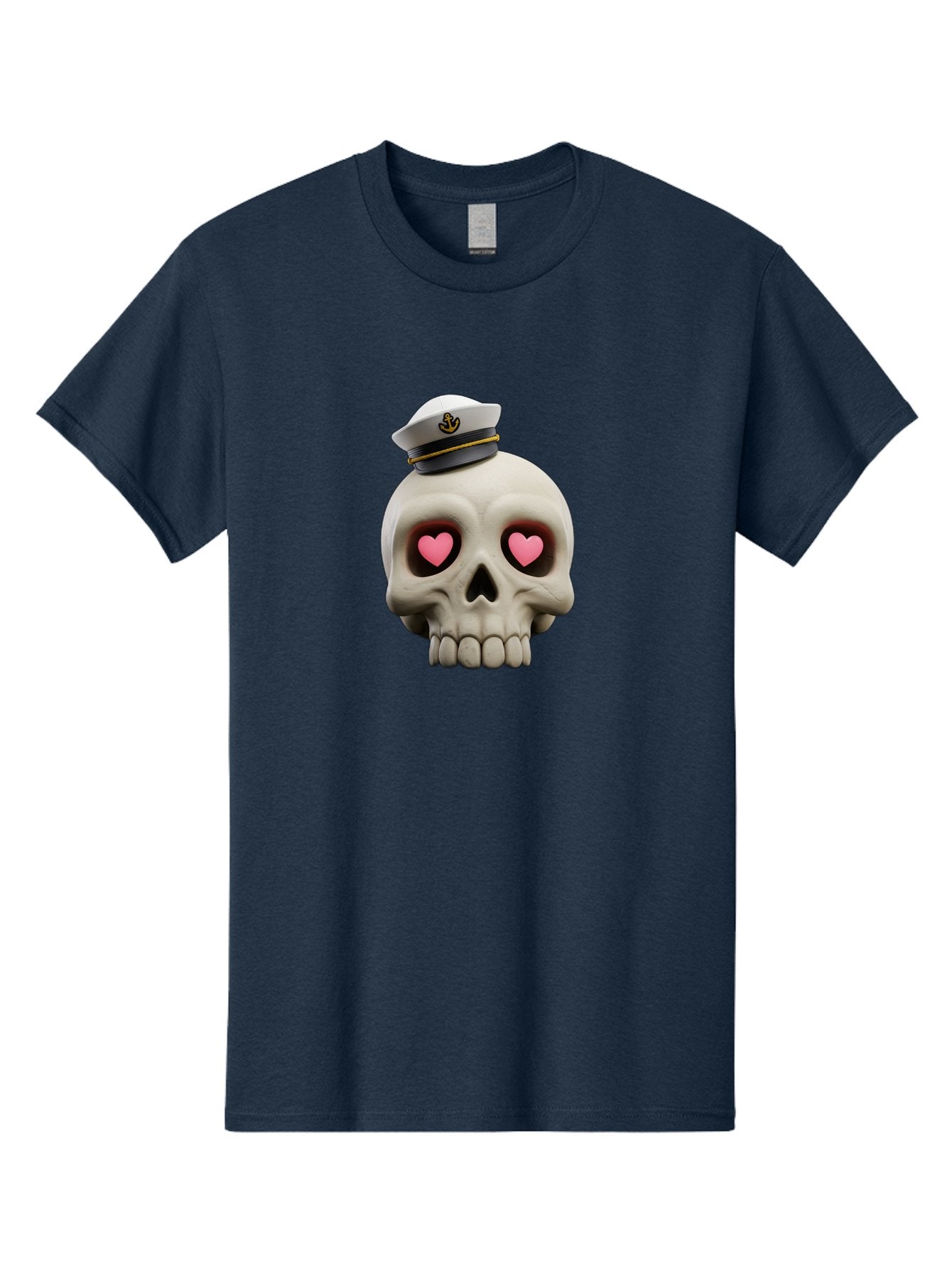 Skull-With-Captain-Hat Men'S Graphic Tee, 100% Cotton, Comfortable Casual Summer Wear, Machine Washable, Skull With Captain Hat, Heart Eyes, Nautical Theme, Halloween, Sugar Skull, Love, Pirate, Skull Art, Gothic, Skull Design Bae279 11