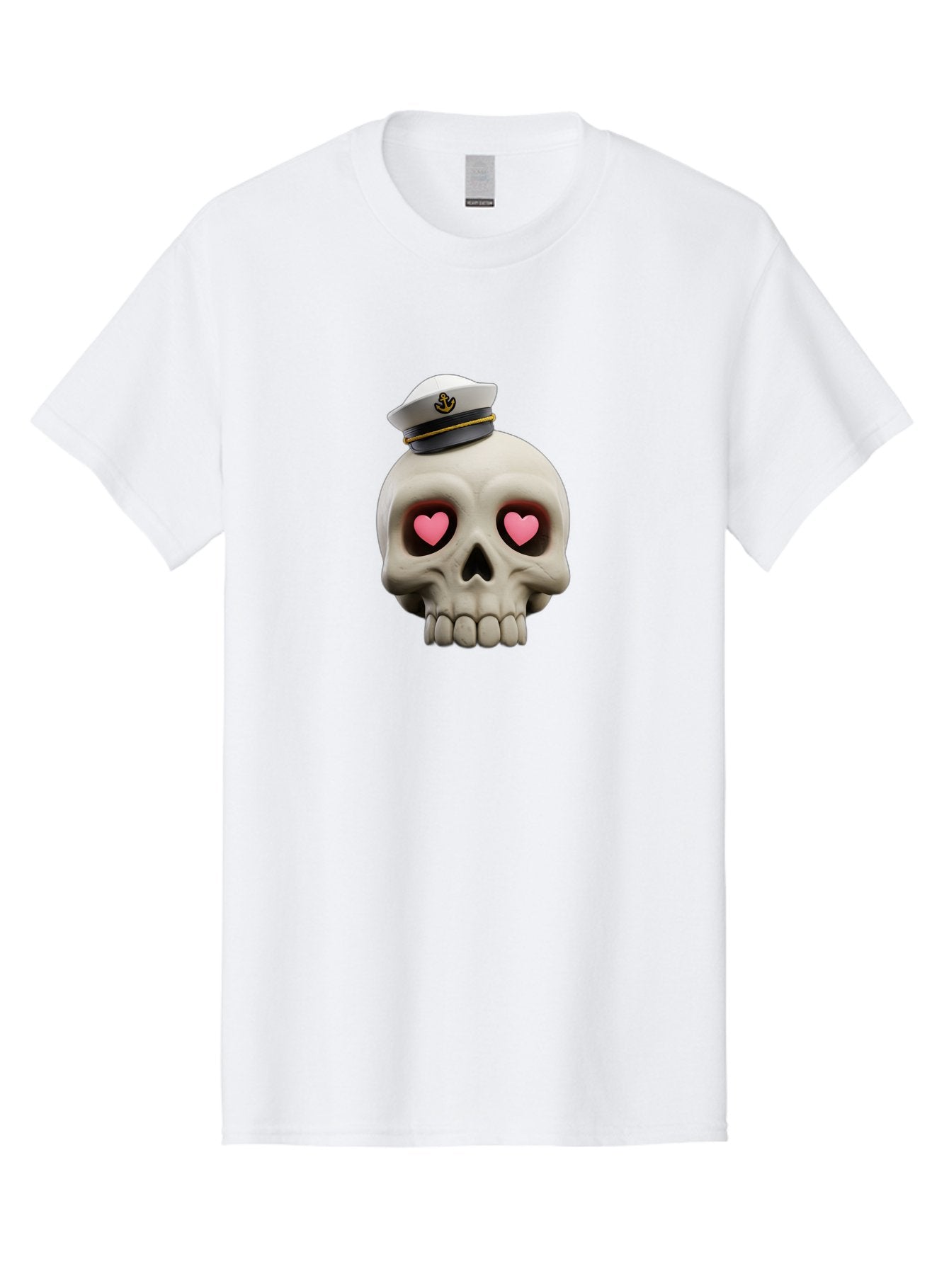 Skull-With-Captain-Hat Men'S Graphic Tee, 100% Cotton, Comfortable Casual Summer Wear, Machine Washable, Skull With Captain Hat, Heart Eyes, Nautical Theme, Halloween, Sugar Skull, Love, Pirate, Skull Art, Gothic, Skull Design Bae279 14