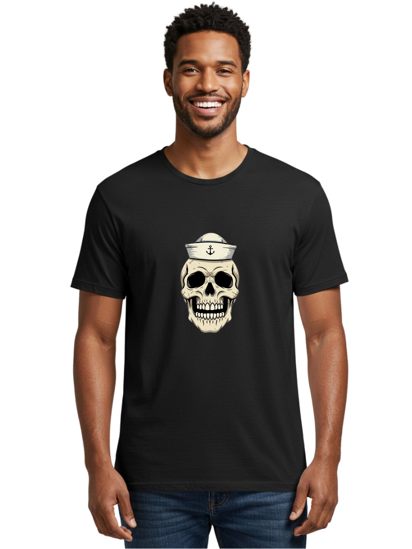 Skull-With-Sailor-Hat-1 Men'S Graphic Tee, 100% Cotton, Comfortable Casual Summer Wear, Machine Washable, Sailor Skull, Anchor Hat, Skull Art, Nautical Theme, Vintage Illustration, Pirate Symbol, Gothic Style, Sailor Hat, Anchor Emblem, Bae280 21