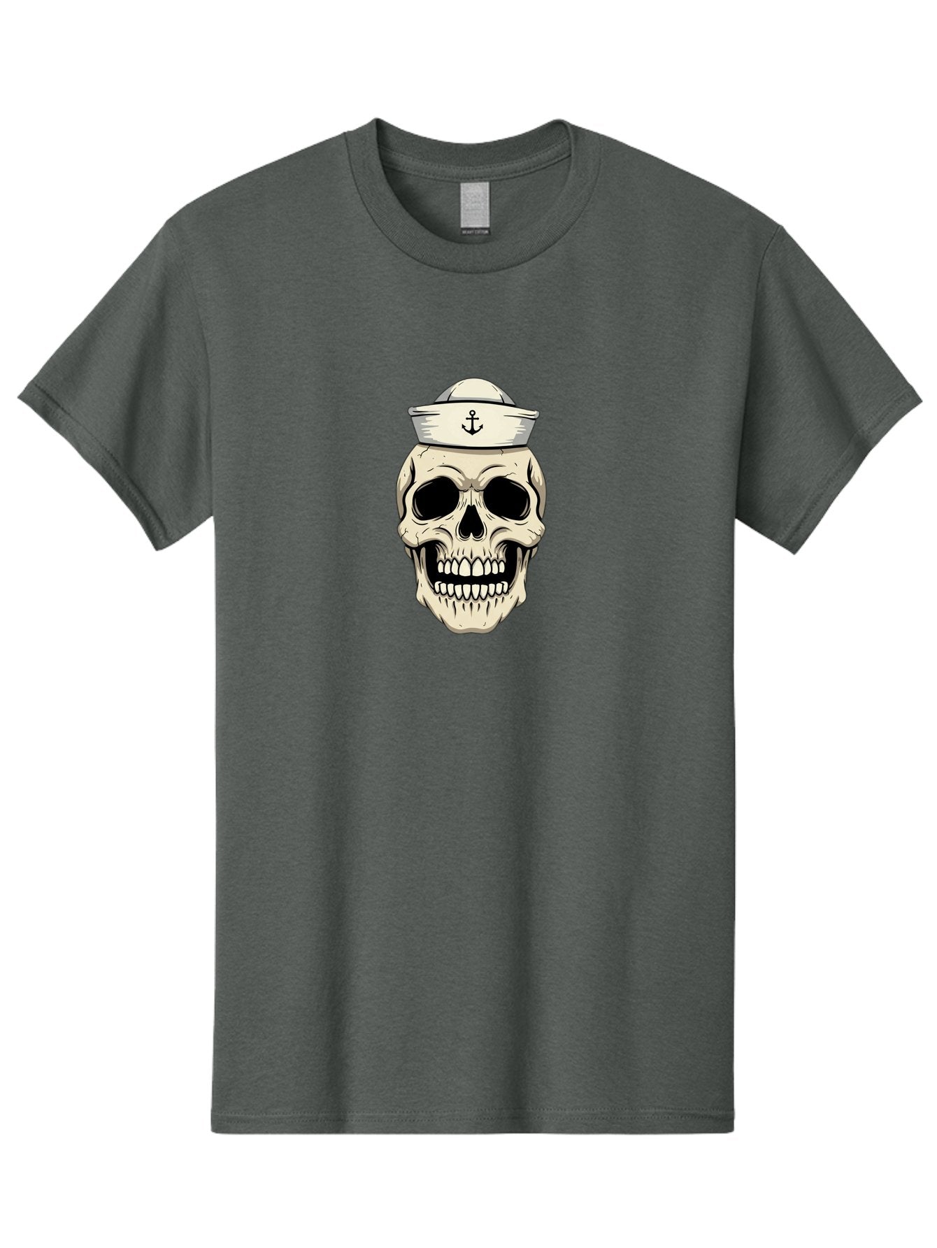 Skull-With-Sailor-Hat-1 Men'S Graphic Tee, 100% Cotton, Comfortable Casual Summer Wear, Machine Washable, Sailor Skull, Anchor Hat, Skull Art, Nautical Theme, Vintage Illustration, Pirate Symbol, Gothic Style, Sailor Hat, Anchor Emblem, Bae280