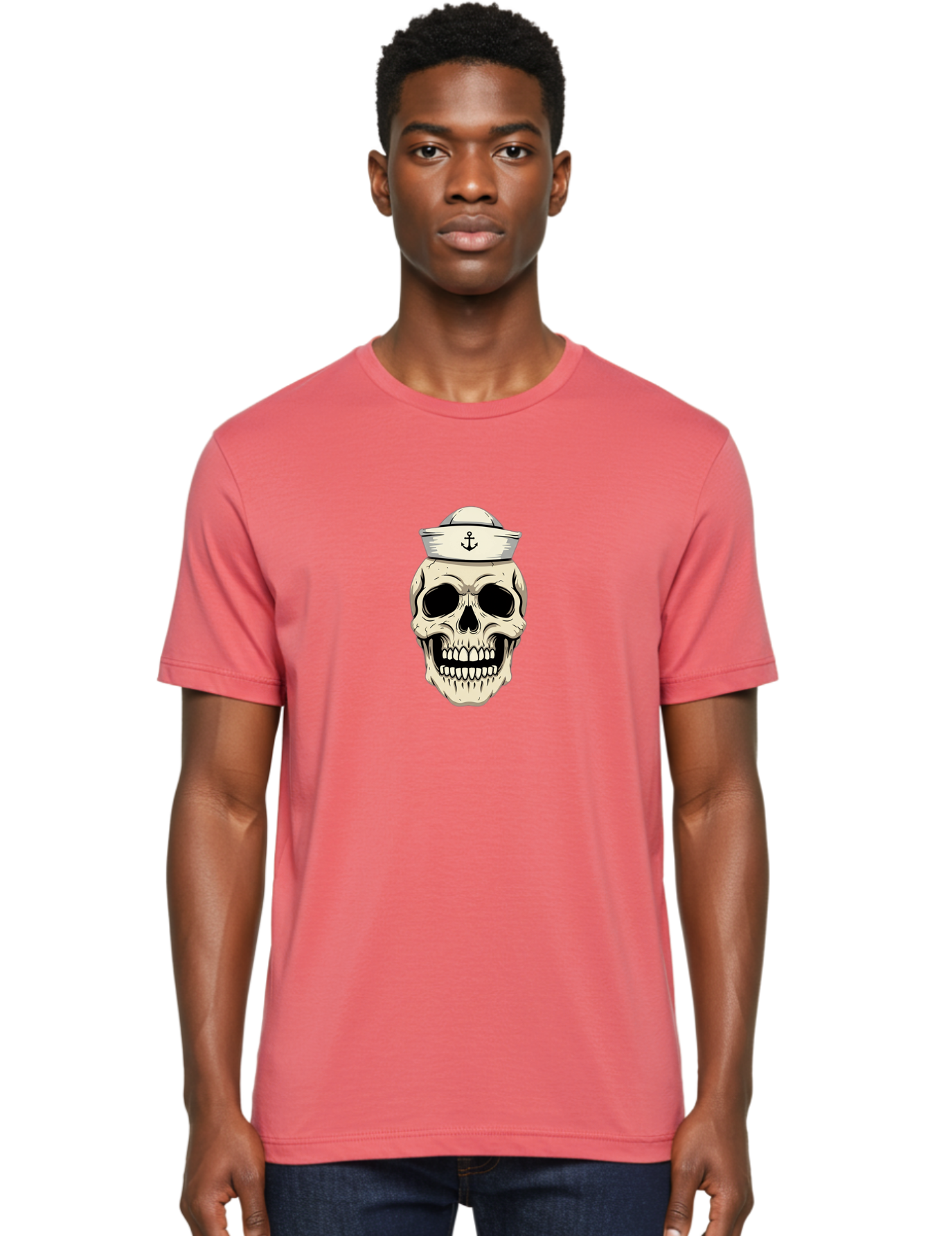 Skull-With-Sailor-Hat-1 Men'S Graphic Tee, 100% Cotton, Comfortable Casual Summer Wear, Machine Washable, Sailor Skull, Anchor Hat, Skull Art, Nautical Theme, Vintage Illustration, Pirate Symbol, Gothic Style, Sailor Hat, Anchor Emblem, Bae280 20