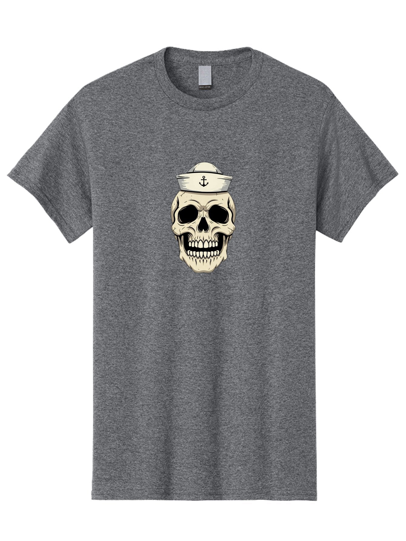 Skull-With-Sailor-Hat-1 Men'S Graphic Tee, 100% Cotton, Comfortable Casual Summer Wear, Machine Washable, Sailor Skull, Anchor Hat, Skull Art, Nautical Theme, Vintage Illustration, Pirate Symbol, Gothic Style, Sailor Hat, Anchor Emblem, Bae280 10