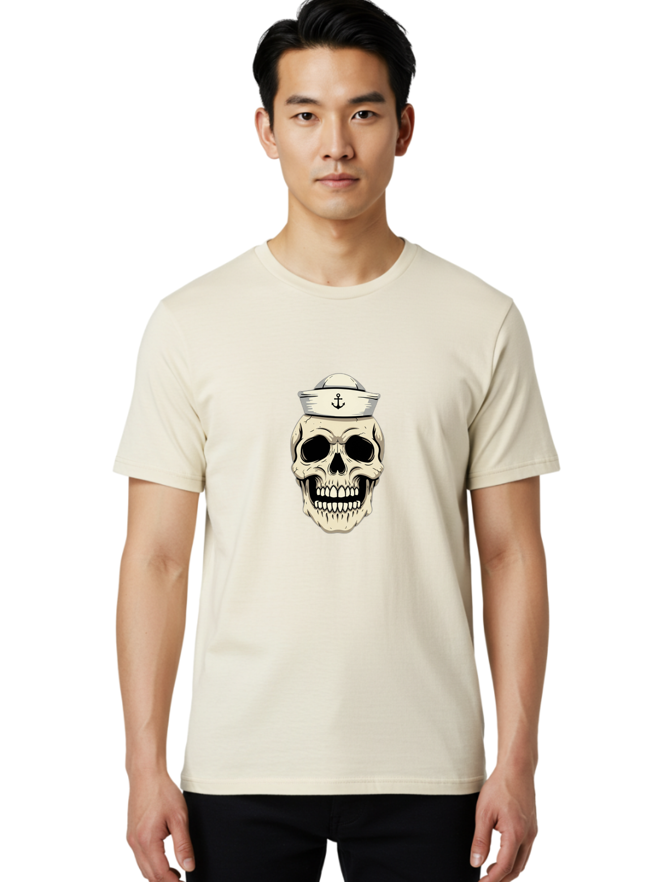 Skull-With-Sailor-Hat-1 Men'S Graphic Tee, 100% Cotton, Comfortable Casual Summer Wear, Machine Washable, Sailor Skull, Anchor Hat, Skull Art, Nautical Theme, Vintage Illustration, Pirate Symbol, Gothic Style, Sailor Hat, Anchor Emblem, Bae280 27