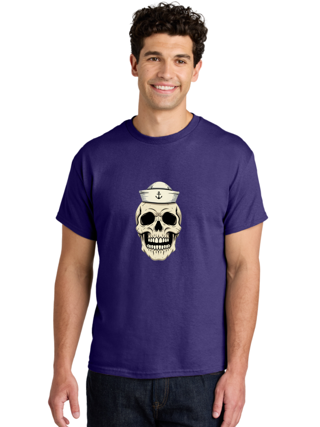 Skull-With-Sailor-Hat-1 Men'S Graphic Tee, 100% Cotton, Comfortable Casual Summer Wear, Machine Washable, Sailor Skull, Anchor Hat, Skull Art, Nautical Theme, Vintage Illustration, Pirate Symbol, Gothic Style, Sailor Hat, Anchor Emblem, Bae280 28