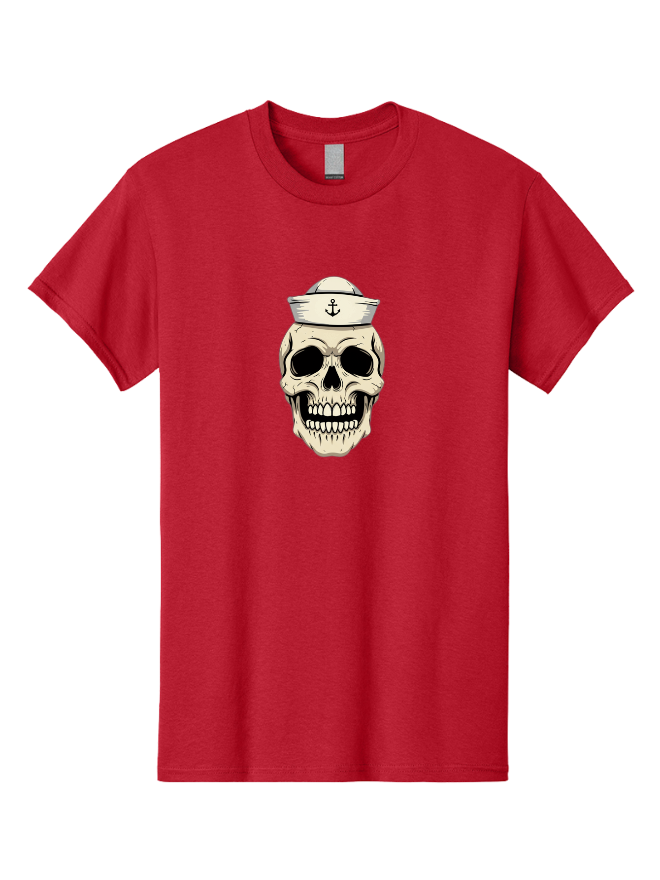 Skull-With-Sailor-Hat-1 Men'S Graphic Tee, 100% Cotton, Comfortable Casual Summer Wear, Machine Washable, Sailor Skull, Anchor Hat, Skull Art, Nautical Theme, Vintage Illustration, Pirate Symbol, Gothic Style, Sailor Hat, Anchor Emblem, Bae280 3