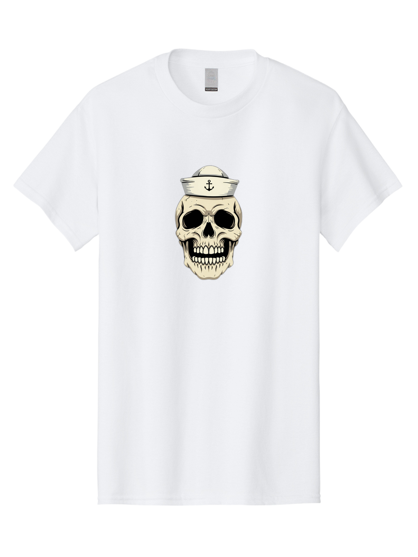 Skull-With-Sailor-Hat-1 Men'S Graphic Tee, 100% Cotton, Comfortable Casual Summer Wear, Machine Washable, Sailor Skull, Anchor Hat, Skull Art, Nautical Theme, Vintage Illustration, Pirate Symbol, Gothic Style, Sailor Hat, Anchor Emblem, Bae280 8