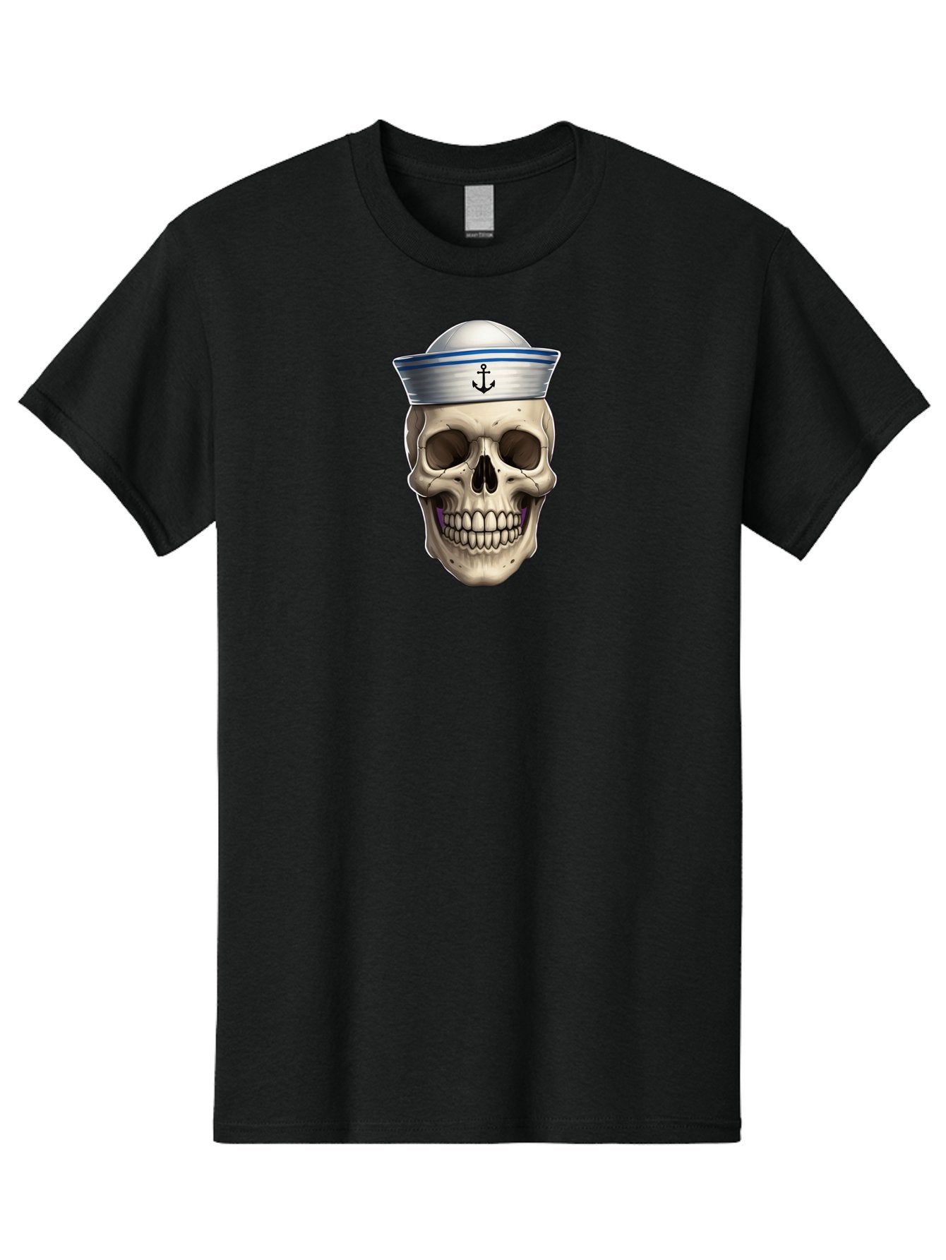 Skull-With-Sailor-Hat Men'S Graphic Tee, 100% Cotton, Comfortable Casual Summer Wear, Machine Washable, Sailor Skull, Human Skull, Sailor Hat, Anchor Symbol, Gothic Style, Grunge Aesthetic, Edgy Design, Bold Illustration Bae281 15