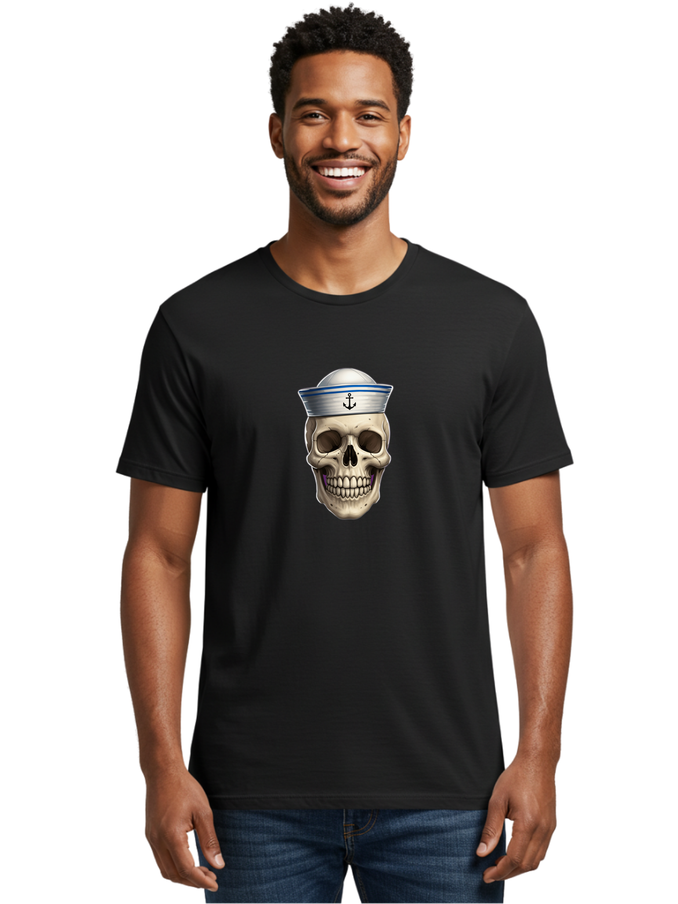 Skull-With-Sailor-Hat Men'S Graphic Tee, 100% Cotton, Comfortable Casual Summer Wear, Machine Washable, Sailor Skull, Human Skull, Sailor Hat, Anchor Symbol, Gothic Style, Grunge Aesthetic, Edgy Design, Bold Illustration Bae281 16