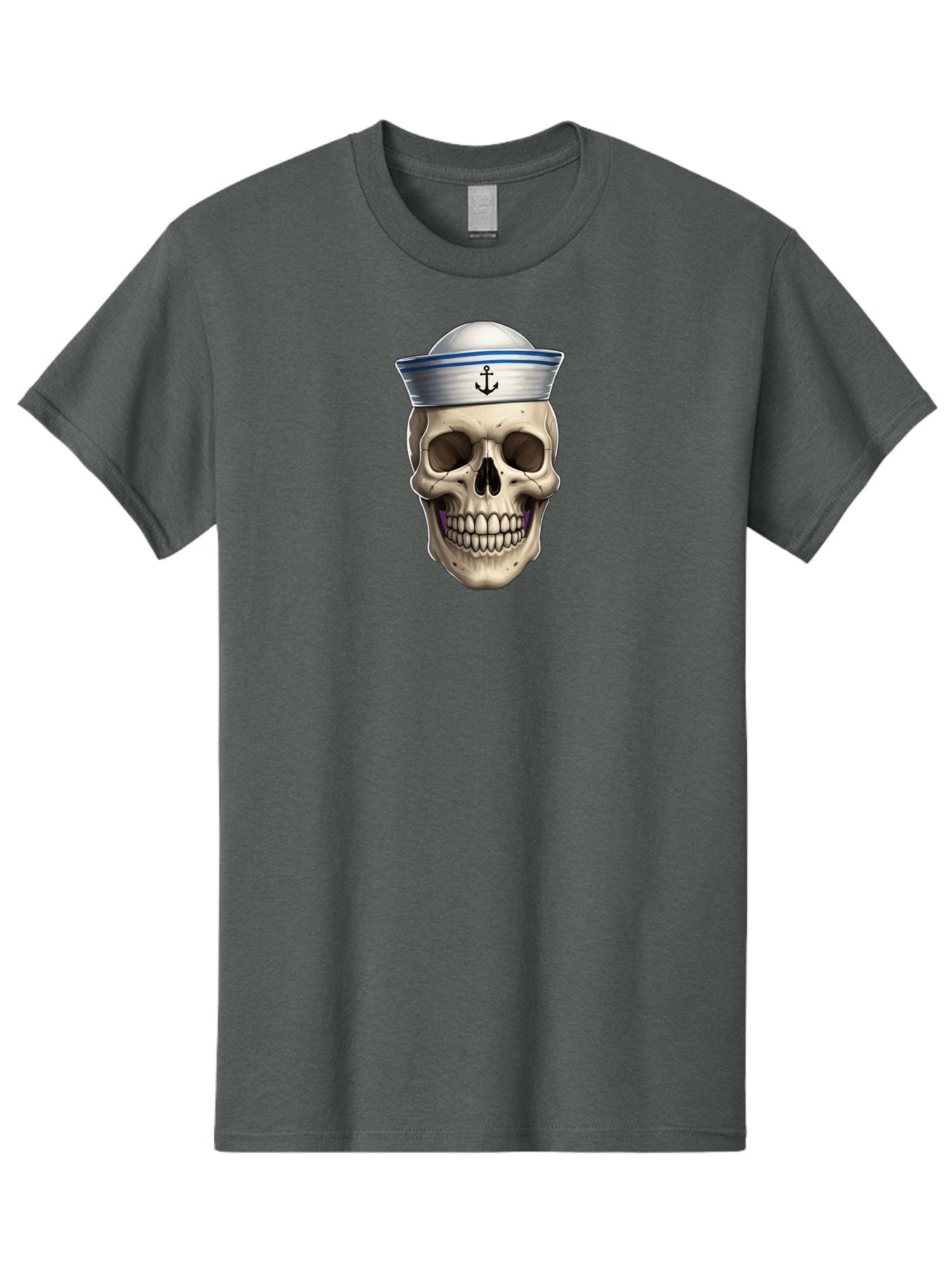 Skull-With-Sailor-Hat Men'S Graphic Tee, 100% Cotton, Comfortable Casual Summer Wear, Machine Washable, Sailor Skull, Human Skull, Sailor Hat, Anchor Symbol, Gothic Style, Grunge Aesthetic, Edgy Design, Bold Illustration Bae281 6