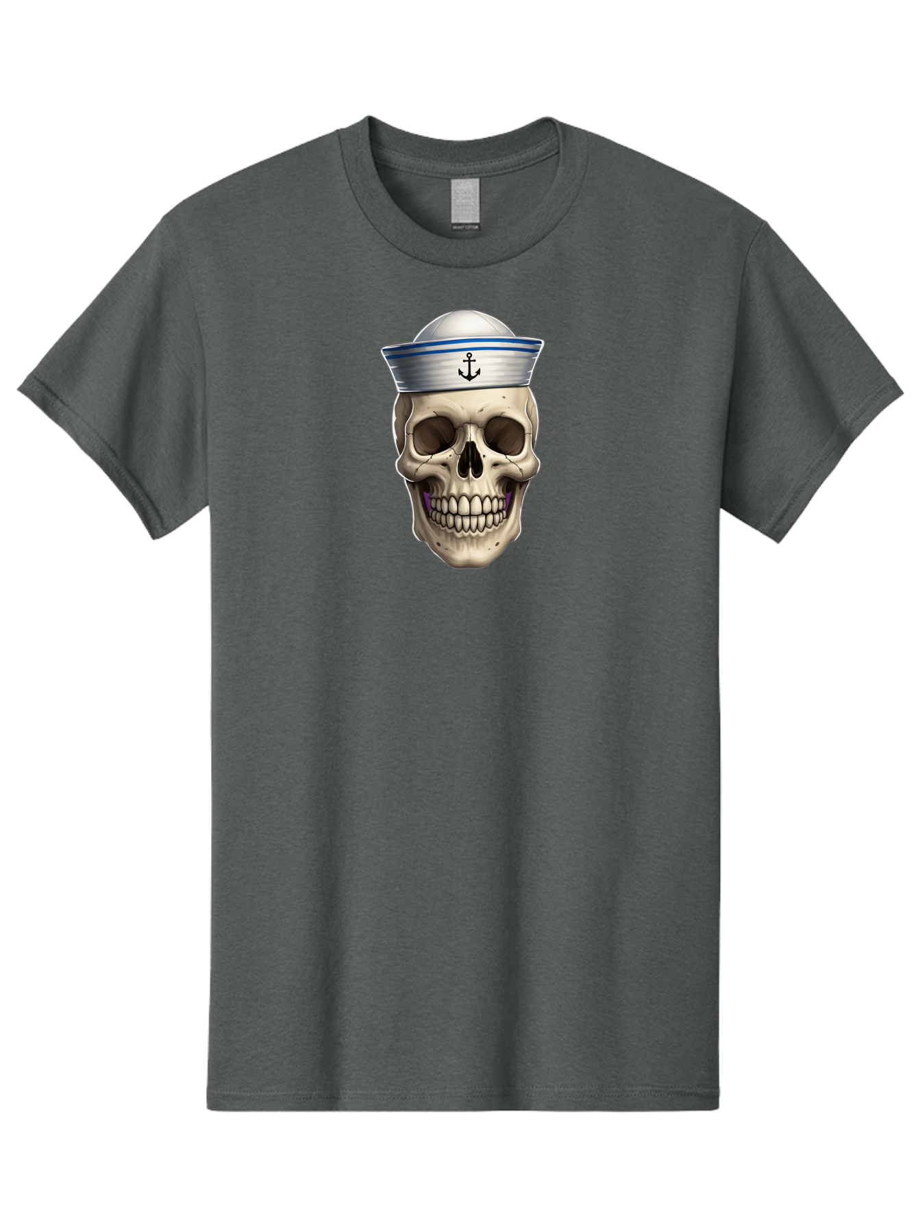 Skull-With-Sailor-Hat Men'S Graphic Tee, 100% Cotton, Comfortable Casual Summer Wear, Machine Washable, Sailor Skull, Human Skull, Sailor Hat, Anchor Symbol, Gothic Style, Grunge Aesthetic, Edgy Design, Bold Illustration Bae281 7