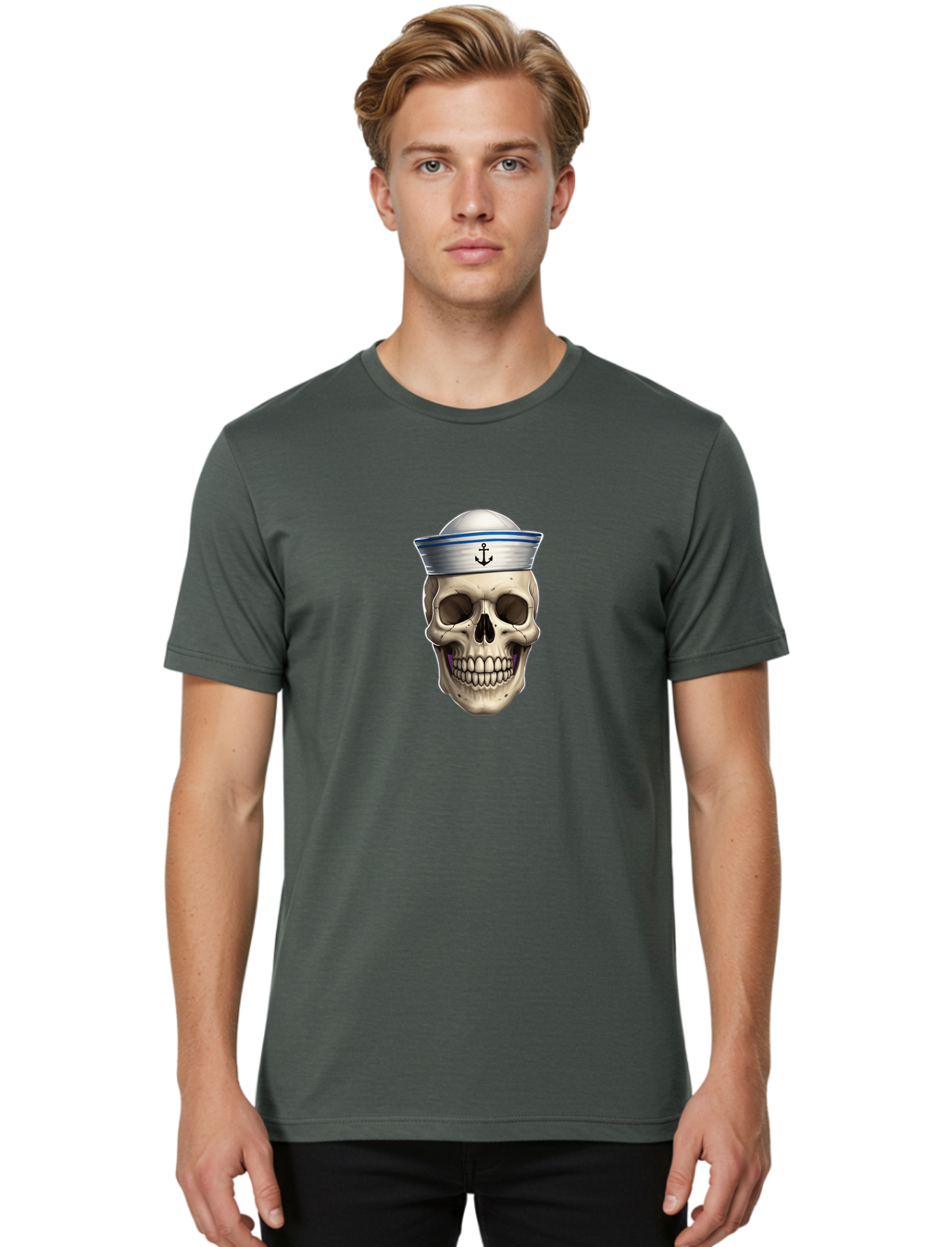 Skull-With-Sailor-Hat Men'S Graphic Tee, 100% Cotton, Comfortable Casual Summer Wear, Machine Washable, Sailor Skull, Human Skull, Sailor Hat, Anchor Symbol, Gothic Style, Grunge Aesthetic, Edgy Design, Bold Illustration Bae281 22