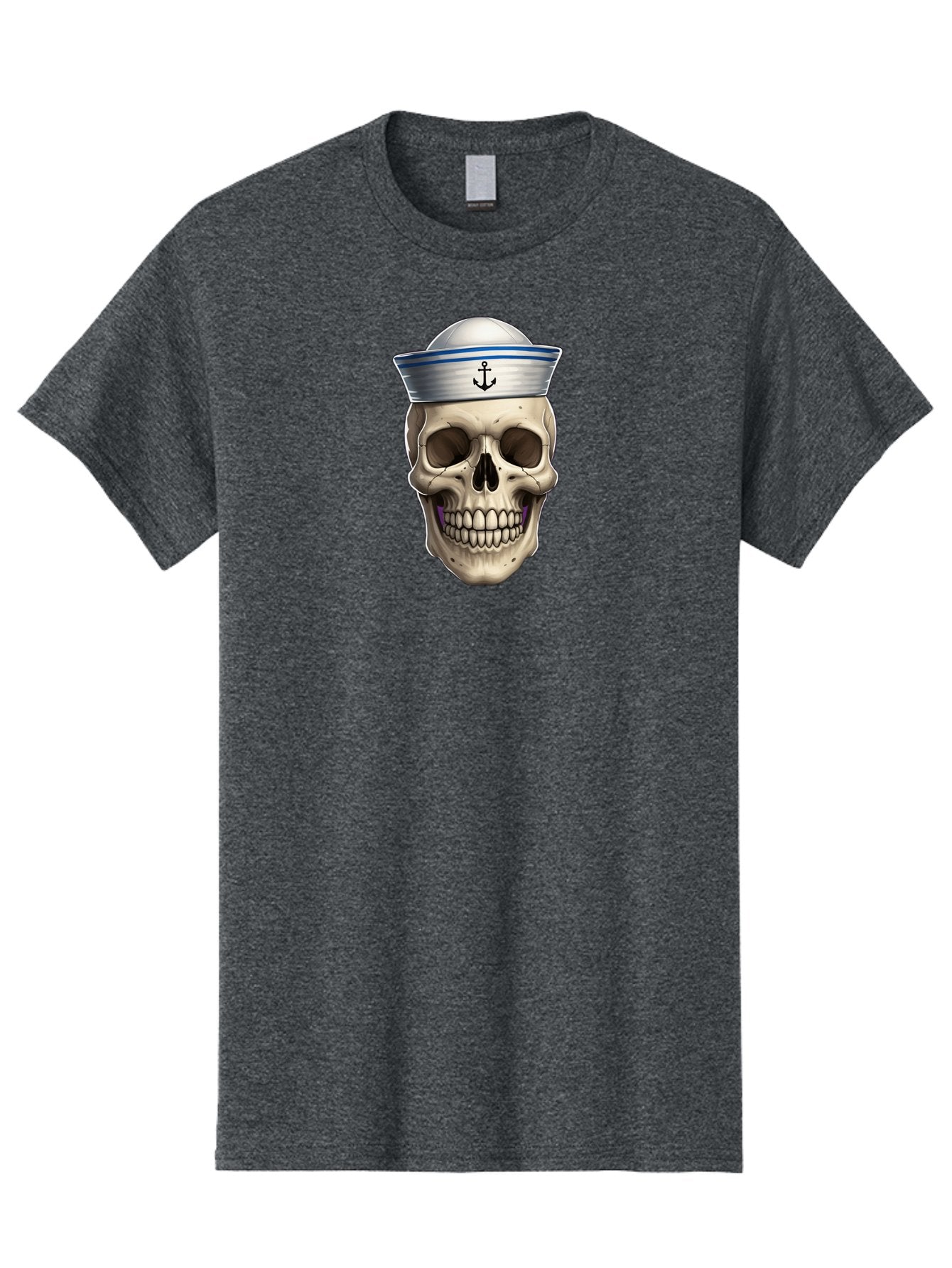 Skull-With-Sailor-Hat Men'S Graphic Tee, 100% Cotton, Comfortable Casual Summer Wear, Machine Washable, Sailor Skull, Human Skull, Sailor Hat, Anchor Symbol, Gothic Style, Grunge Aesthetic, Edgy Design, Bold Illustration Bae281 12