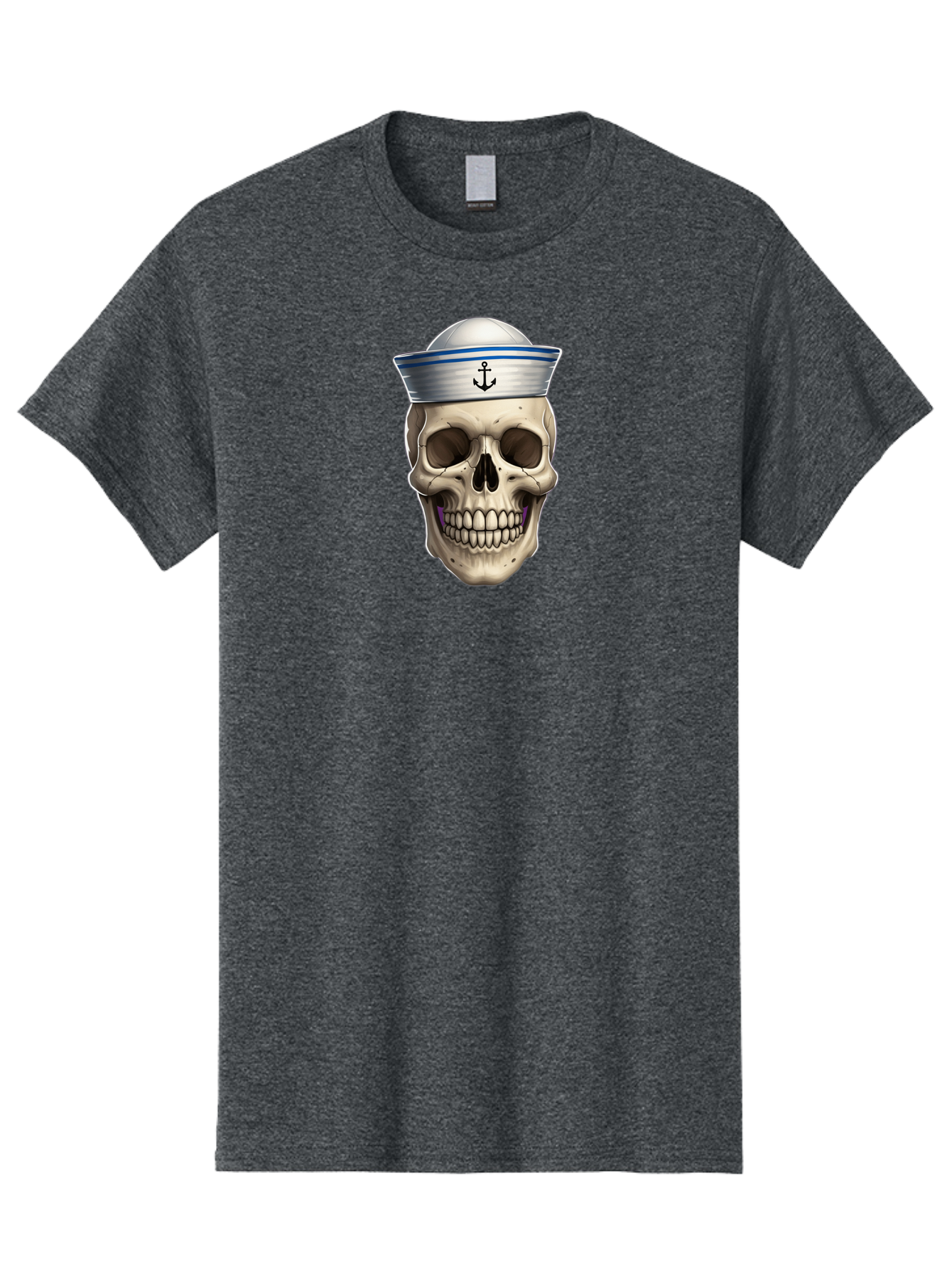 Skull-With-Sailor-Hat Men'S Graphic Tee, 100% Cotton, Comfortable Casual Summer Wear, Machine Washable, Sailor Skull, Human Skull, Sailor Hat, Anchor Symbol, Gothic Style, Grunge Aesthetic, Edgy Design, Bold Illustration Bae281 3