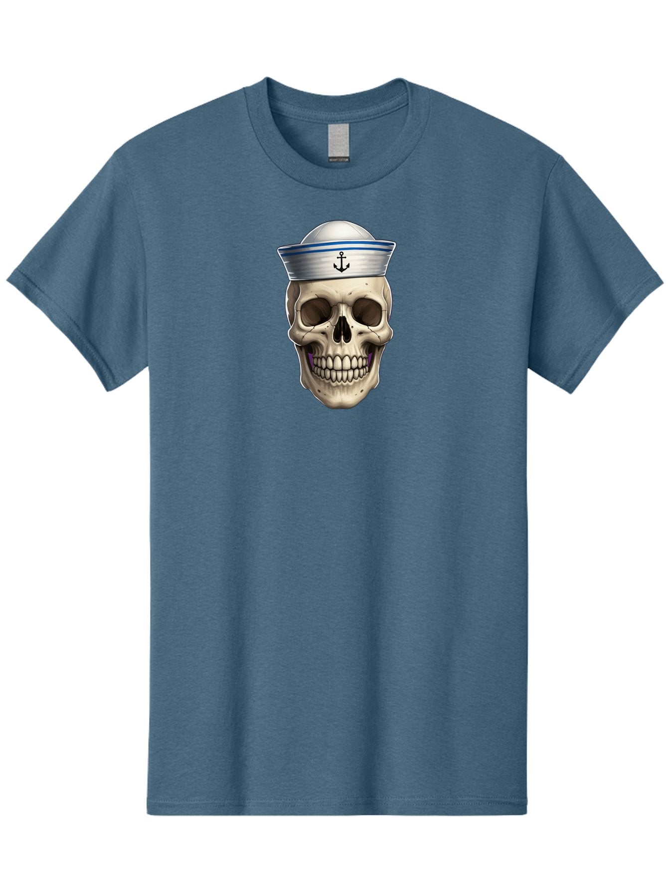 Skull-With-Sailor-Hat Men'S Graphic Tee, 100% Cotton, Comfortable Casual Summer Wear, Machine Washable, Sailor Skull, Human Skull, Sailor Hat, Anchor Symbol, Gothic Style, Grunge Aesthetic, Edgy Design, Bold Illustration Bae281 14