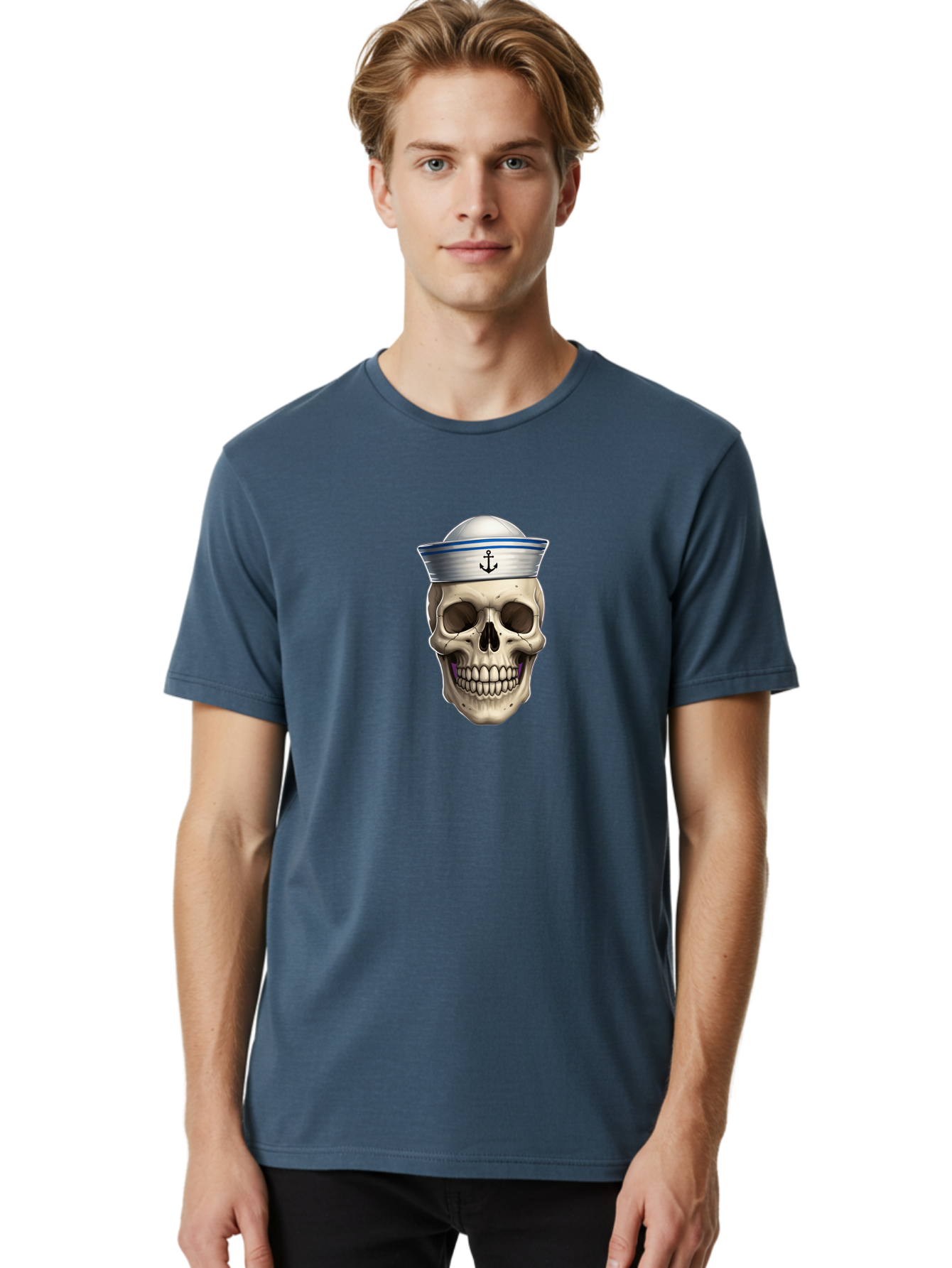 Skull-With-Sailor-Hat Men'S Graphic Tee, 100% Cotton, Comfortable Casual Summer Wear, Machine Washable, Sailor Skull, Human Skull, Sailor Hat, Anchor Symbol, Gothic Style, Grunge Aesthetic, Edgy Design, Bold Illustration Bae281 17