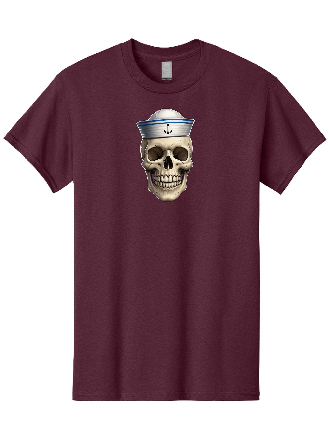 Skull-With-Sailor-Hat Men'S Graphic Tee, 100% Cotton, Comfortable Casual Summer Wear, Machine Washable, Sailor Skull, Human Skull, Sailor Hat, Anchor Symbol, Gothic Style, Grunge Aesthetic, Edgy Design, Bold Illustration Bae281 13