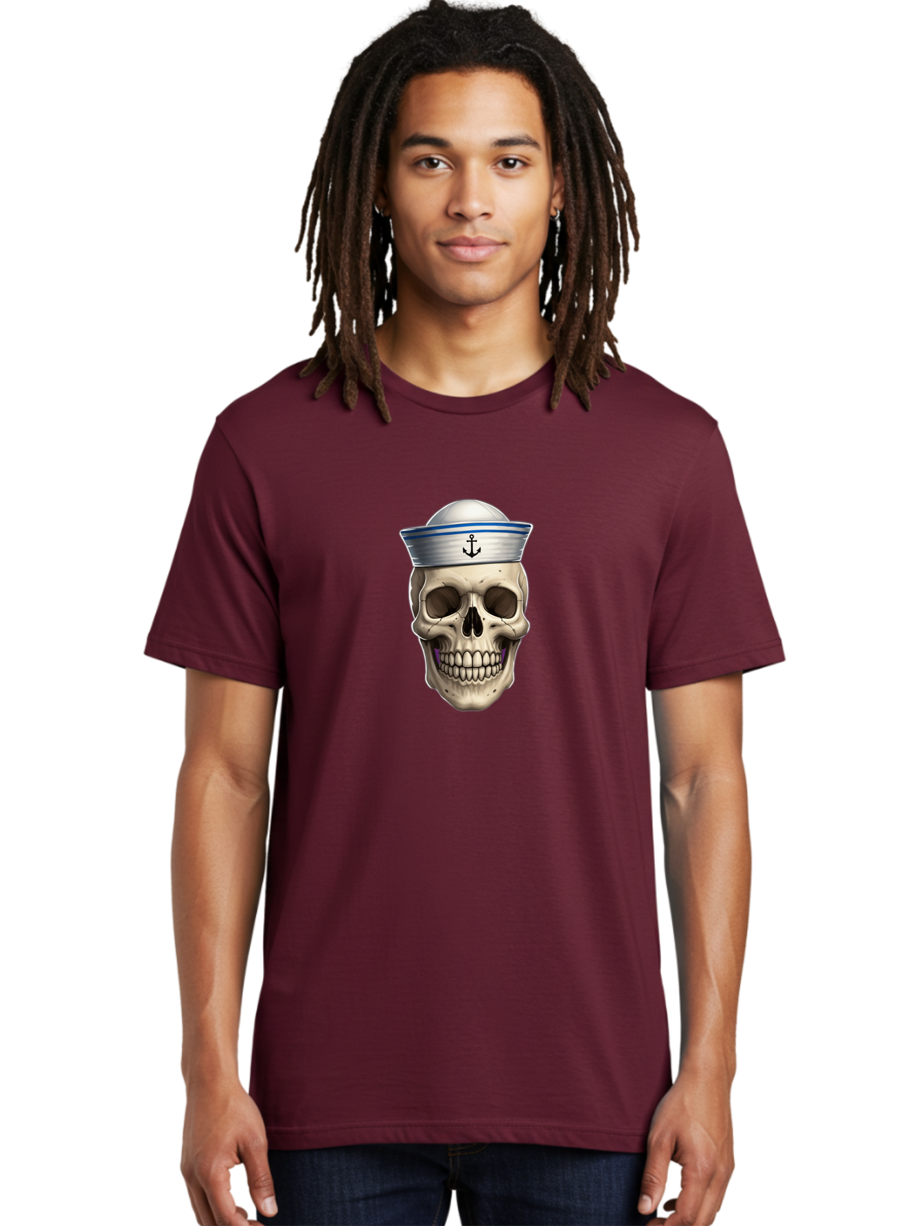 Skull-With-Sailor-Hat Men'S Graphic Tee, 100% Cotton, Comfortable Casual Summer Wear, Machine Washable, Sailor Skull, Human Skull, Sailor Hat, Anchor Symbol, Gothic Style, Grunge Aesthetic, Edgy Design, Bold Illustration Bae281 30