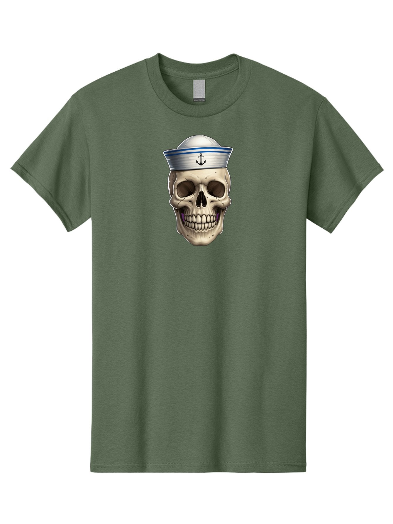 Skull-With-Sailor-Hat Men'S Graphic Tee, 100% Cotton, Comfortable Casual Summer Wear, Machine Washable, Sailor Skull, Human Skull, Sailor Hat, Anchor Symbol, Gothic Style, Grunge Aesthetic, Edgy Design, Bold Illustration Bae281 4