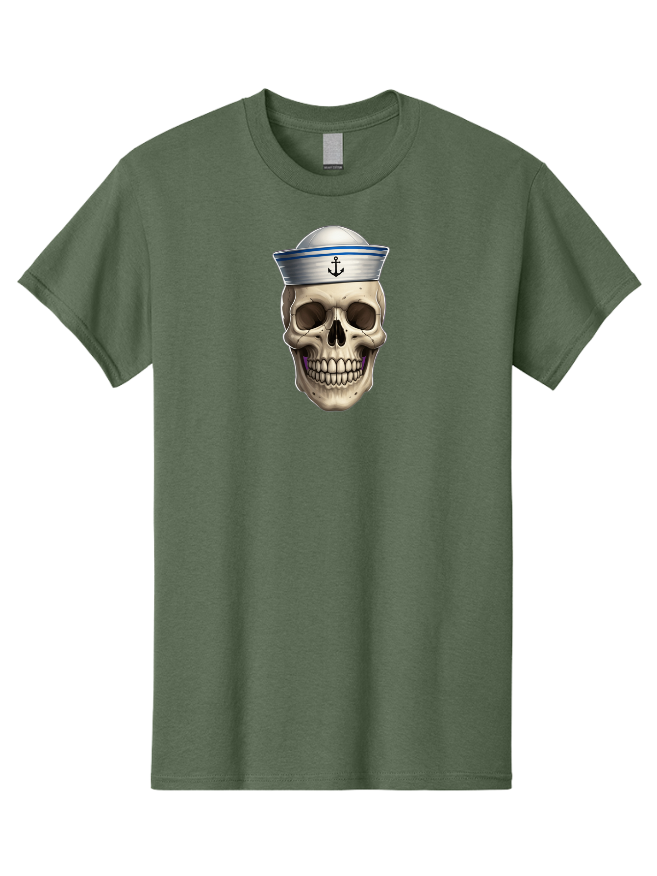 Skull-With-Sailor-Hat Men'S Graphic Tee, 100% Cotton, Comfortable Casual Summer Wear, Machine Washable, Sailor Skull, Human Skull, Sailor Hat, Anchor Symbol, Gothic Style, Grunge Aesthetic, Edgy Design, Bold Illustration Bae281 12