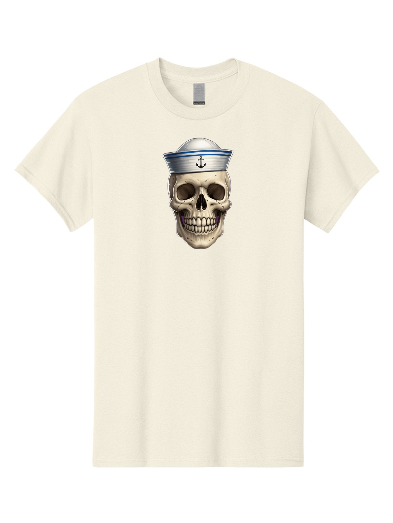 Skull-With-Sailor-Hat Men'S Graphic Tee, 100% Cotton, Comfortable Casual Summer Wear, Machine Washable, Sailor Skull, Human Skull, Sailor Hat, Anchor Symbol, Gothic Style, Grunge Aesthetic, Edgy Design, Bold Illustration Bae281 5