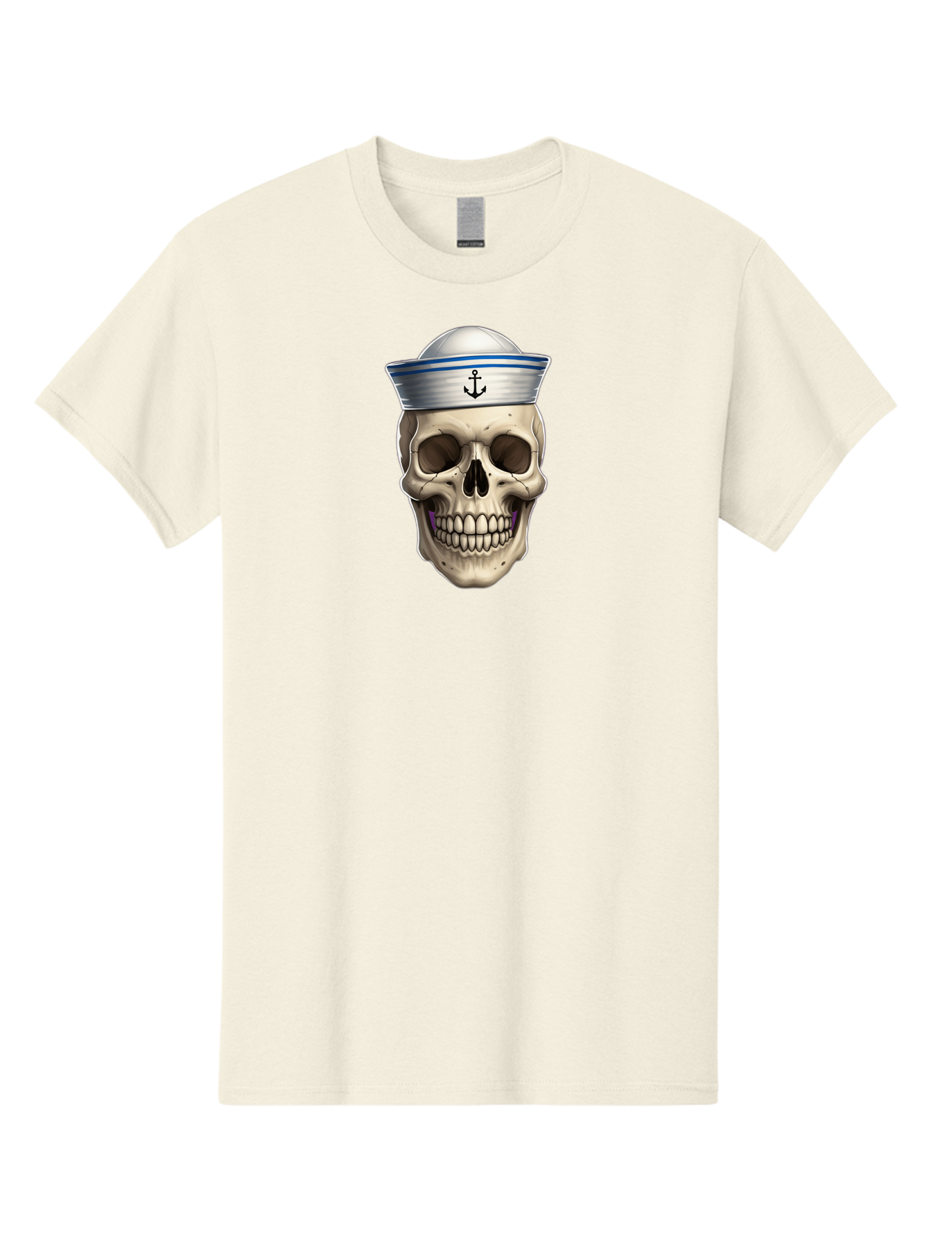 Skull-With-Sailor-Hat Men'S Graphic Tee, 100% Cotton, Comfortable Casual Summer Wear, Machine Washable, Sailor Skull, Human Skull, Sailor Hat, Anchor Symbol, Gothic Style, Grunge Aesthetic, Edgy Design, Bold Illustration Bae281 8