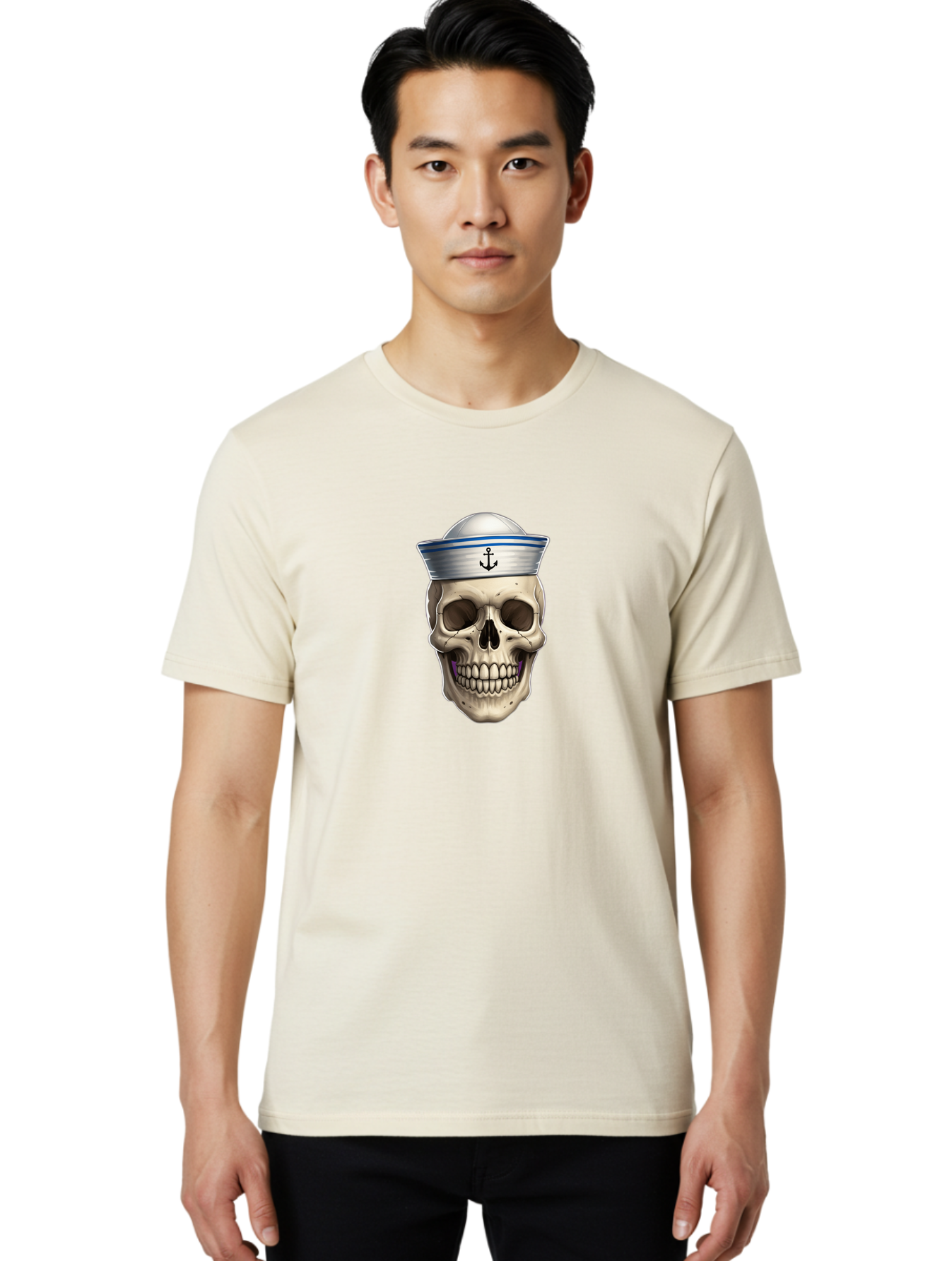 Skull-With-Sailor-Hat Men'S Graphic Tee, 100% Cotton, Comfortable Casual Summer Wear, Machine Washable, Sailor Skull, Human Skull, Sailor Hat, Anchor Symbol, Gothic Style, Grunge Aesthetic, Edgy Design, Bold Illustration Bae281 23