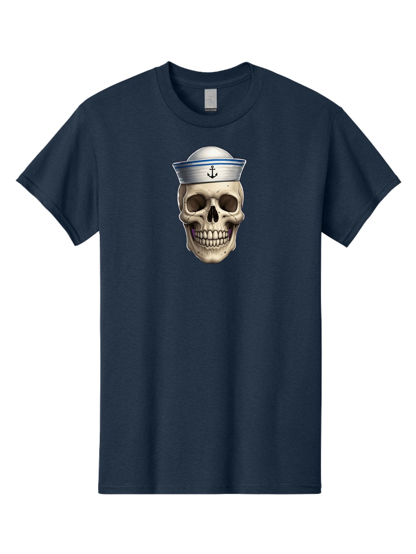 Skull-With-Sailor-Hat Men'S Graphic Tee, 100% Cotton, Comfortable Casual Summer Wear, Machine Washable, Sailor Skull, Human Skull, Sailor Hat, Anchor Symbol, Gothic Style, Grunge Aesthetic, Edgy Design, Bold Illustration Bae281 8