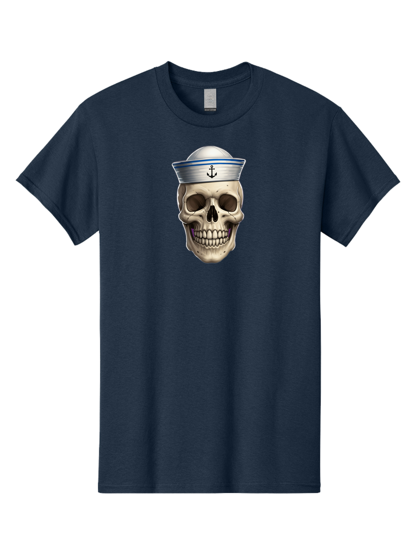 Skull-With-Sailor-Hat Men'S Graphic Tee, 100% Cotton, Comfortable Casual Summer Wear, Machine Washable, Sailor Skull, Human Skull, Sailor Hat, Anchor Symbol, Gothic Style, Grunge Aesthetic, Edgy Design, Bold Illustration Bae281 6