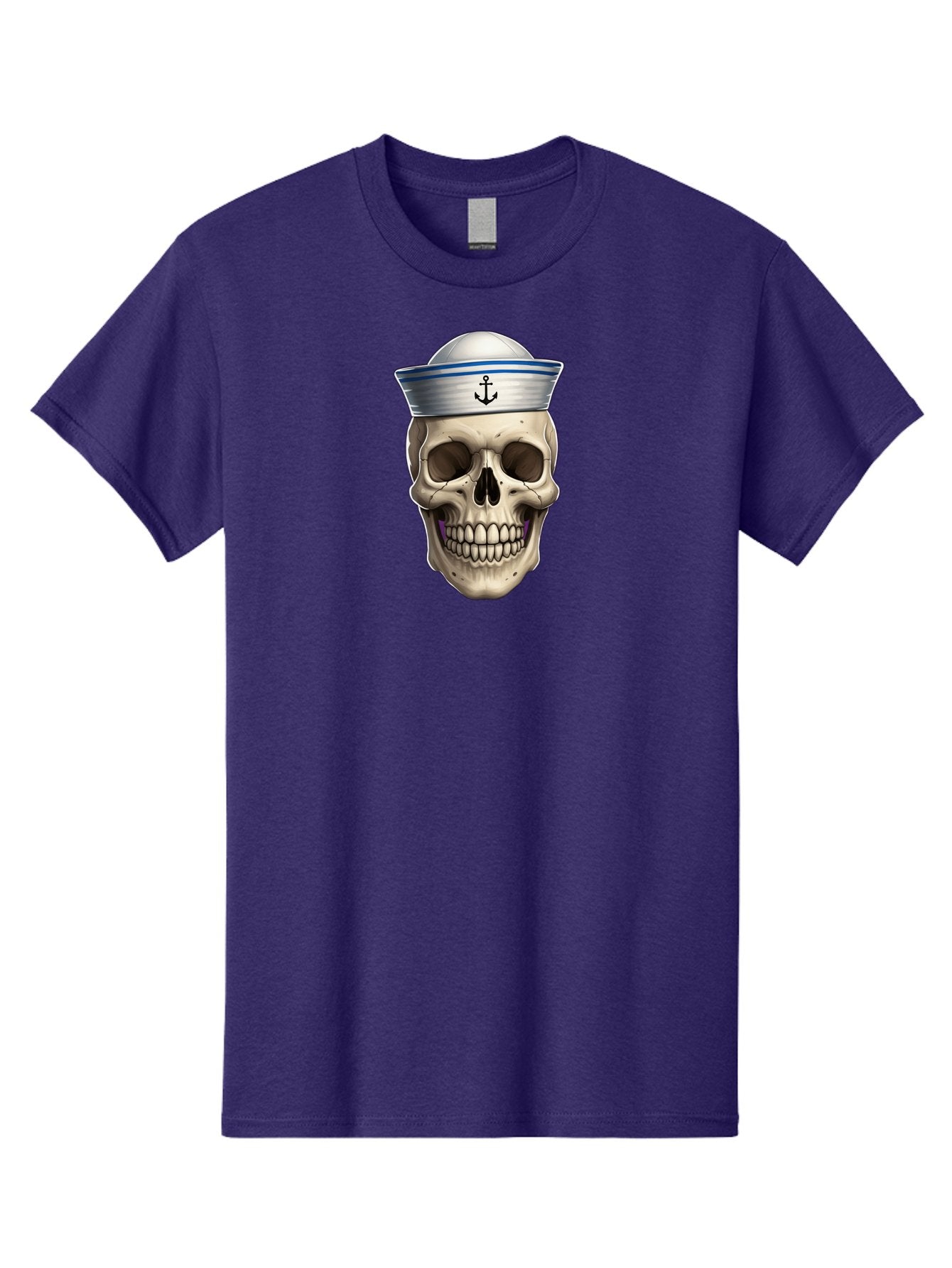 Skull-With-Sailor-Hat Men'S Graphic Tee, 100% Cotton, Comfortable Casual Summer Wear, Machine Washable, Sailor Skull, Human Skull, Sailor Hat, Anchor Symbol, Gothic Style, Grunge Aesthetic, Edgy Design, Bold Illustration Bae281 3