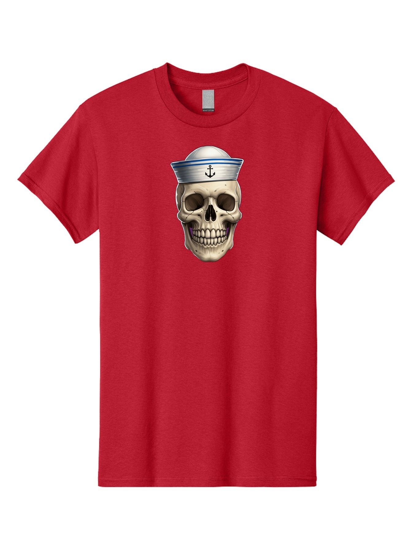 Skull-With-Sailor-Hat Men'S Graphic Tee, 100% Cotton, Comfortable Casual Summer Wear, Machine Washable, Sailor Skull, Human Skull, Sailor Hat, Anchor Symbol, Gothic Style, Grunge Aesthetic, Edgy Design, Bold Illustration Bae281 11