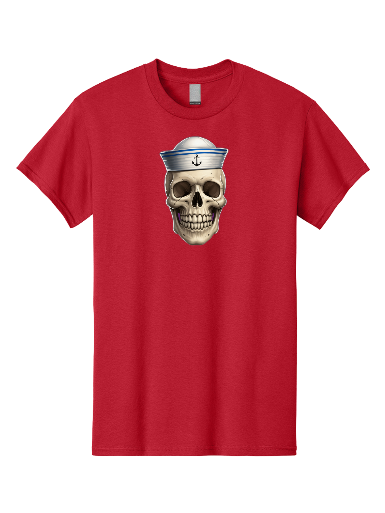 Skull-With-Sailor-Hat Men'S Graphic Tee, 100% Cotton, Comfortable Casual Summer Wear, Machine Washable, Sailor Skull, Human Skull, Sailor Hat, Anchor Symbol, Gothic Style, Grunge Aesthetic, Edgy Design, Bold Illustration Bae281 4