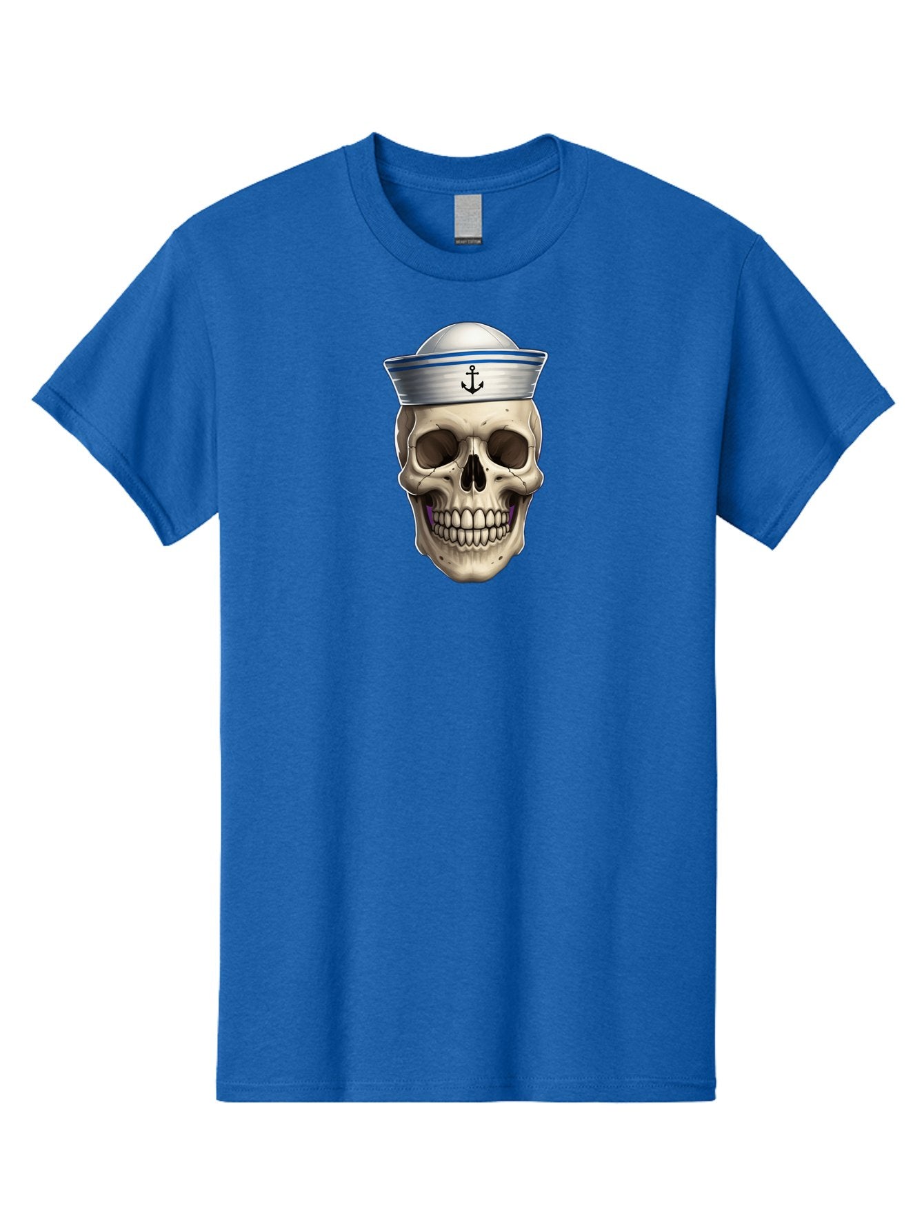 Skull-With-Sailor-Hat Men'S Graphic Tee, 100% Cotton, Comfortable Casual Summer Wear, Machine Washable, Sailor Skull, Human Skull, Sailor Hat, Anchor Symbol, Gothic Style, Grunge Aesthetic, Edgy Design, Bold Illustration Bae281 9