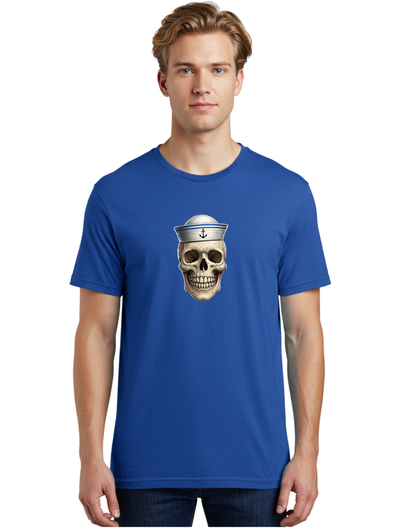 Skull-With-Sailor-Hat Men'S Graphic Tee, 100% Cotton, Comfortable Casual Summer Wear, Machine Washable, Sailor Skull, Human Skull, Sailor Hat, Anchor Symbol, Gothic Style, Grunge Aesthetic, Edgy Design, Bold Illustration Bae281 20