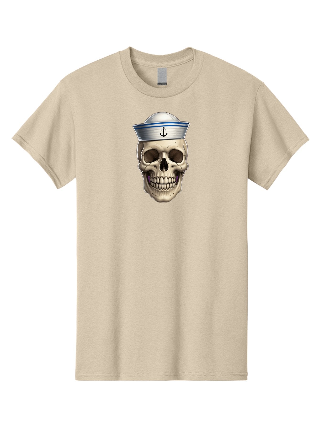 Skull-With-Sailor-Hat Men'S Graphic Tee, 100% Cotton, Comfortable Casual Summer Wear, Machine Washable, Sailor Skull, Human Skull, Sailor Hat, Anchor Symbol, Gothic Style, Grunge Aesthetic, Edgy Design, Bold Illustration Bae281 7