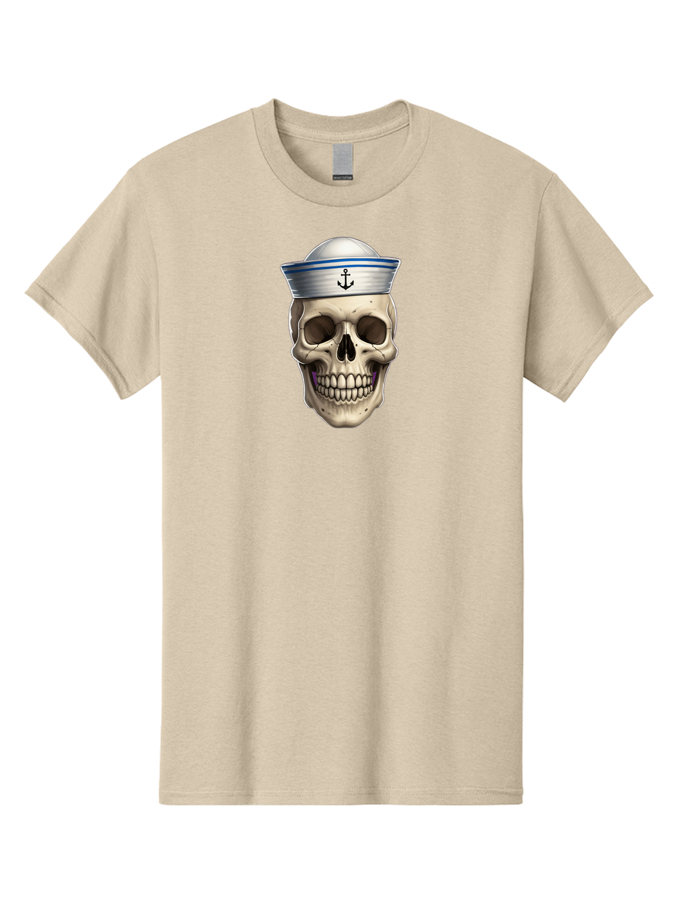 Skull-With-Sailor-Hat Men'S Graphic Tee, 100% Cotton, Comfortable Casual Summer Wear, Machine Washable, Sailor Skull, Human Skull, Sailor Hat, Anchor Symbol, Gothic Style, Grunge Aesthetic, Edgy Design, Bold Illustration Bae281 13