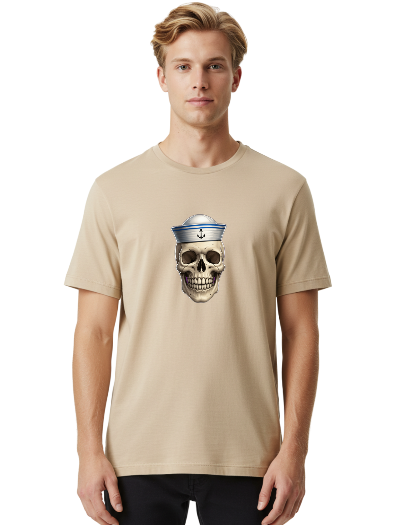 Skull-With-Sailor-Hat Men'S Graphic Tee, 100% Cotton, Comfortable Casual Summer Wear, Machine Washable, Sailor Skull, Human Skull, Sailor Hat, Anchor Symbol, Gothic Style, Grunge Aesthetic, Edgy Design, Bold Illustration Bae281 28