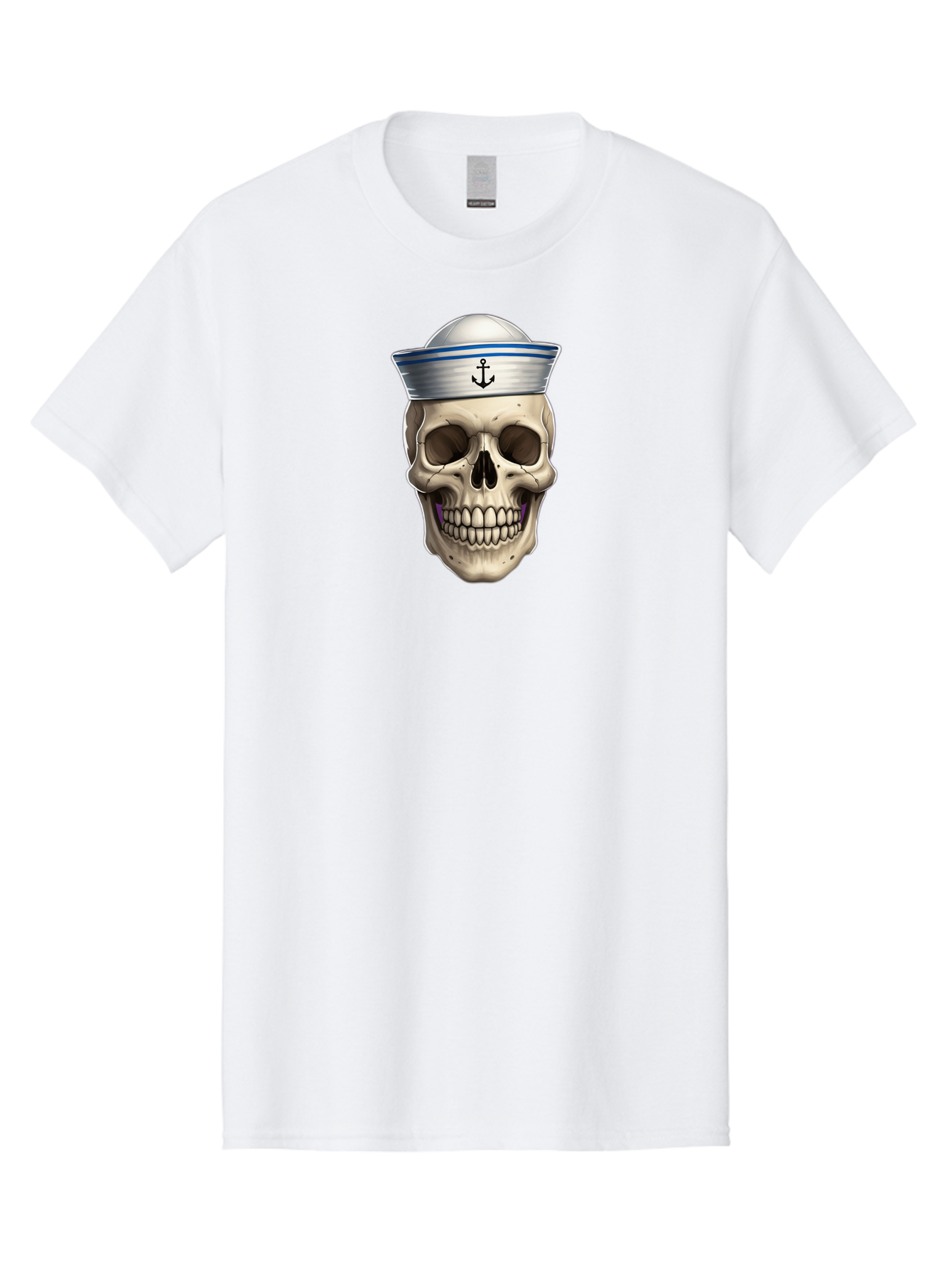 Skull-With-Sailor-Hat Men'S Graphic Tee, 100% Cotton, Comfortable Casual Summer Wear, Machine Washable, Sailor Skull, Human Skull, Sailor Hat, Anchor Symbol, Gothic Style, Grunge Aesthetic, Edgy Design, Bold Illustration Bae281 10