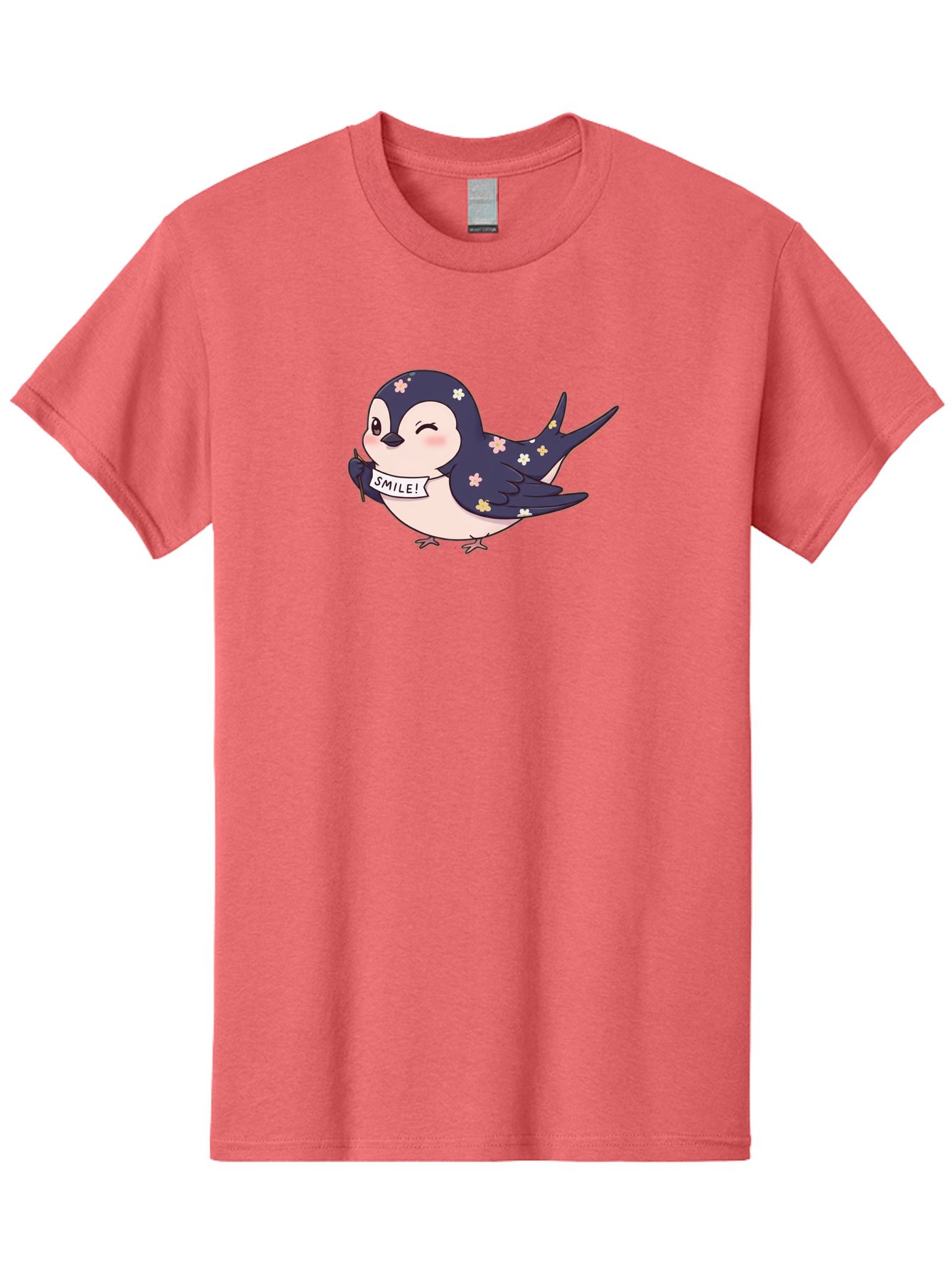Smile-Bird Men'S Graphic Tee, 100% Cotton, Comfortable Casual Summer Wear, Machine Washable, Cute Cartoon Bird, Smiling Bird, Floral Pattern, Happy Vibes, Positivity, Cartoon Character, Kawaii Art, Adorable Illustration, Cheerful Design, Bae283 10